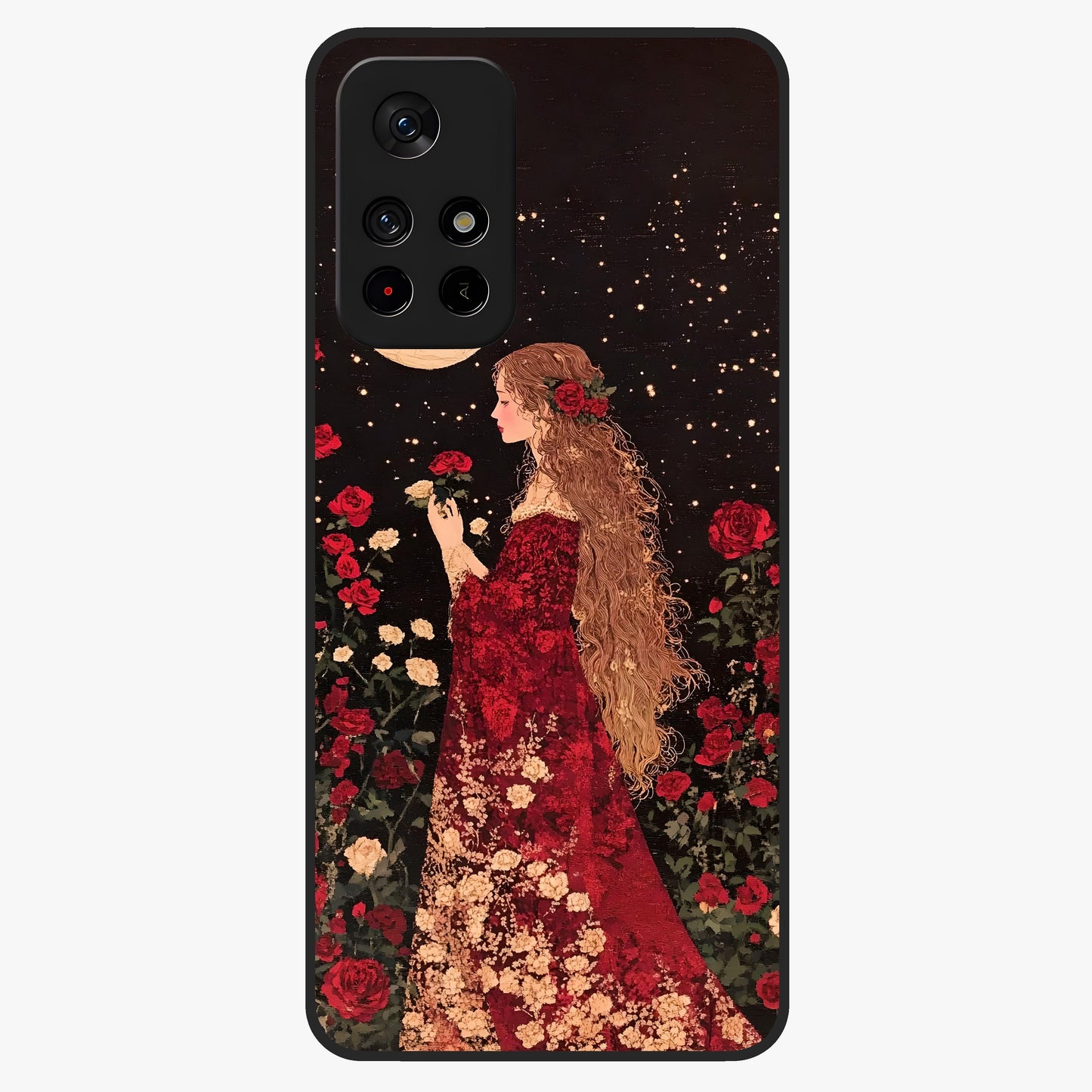 Crimson Dreams Glass Case upright view showcasing dreamy red toned artwork with modern aesthetic style.