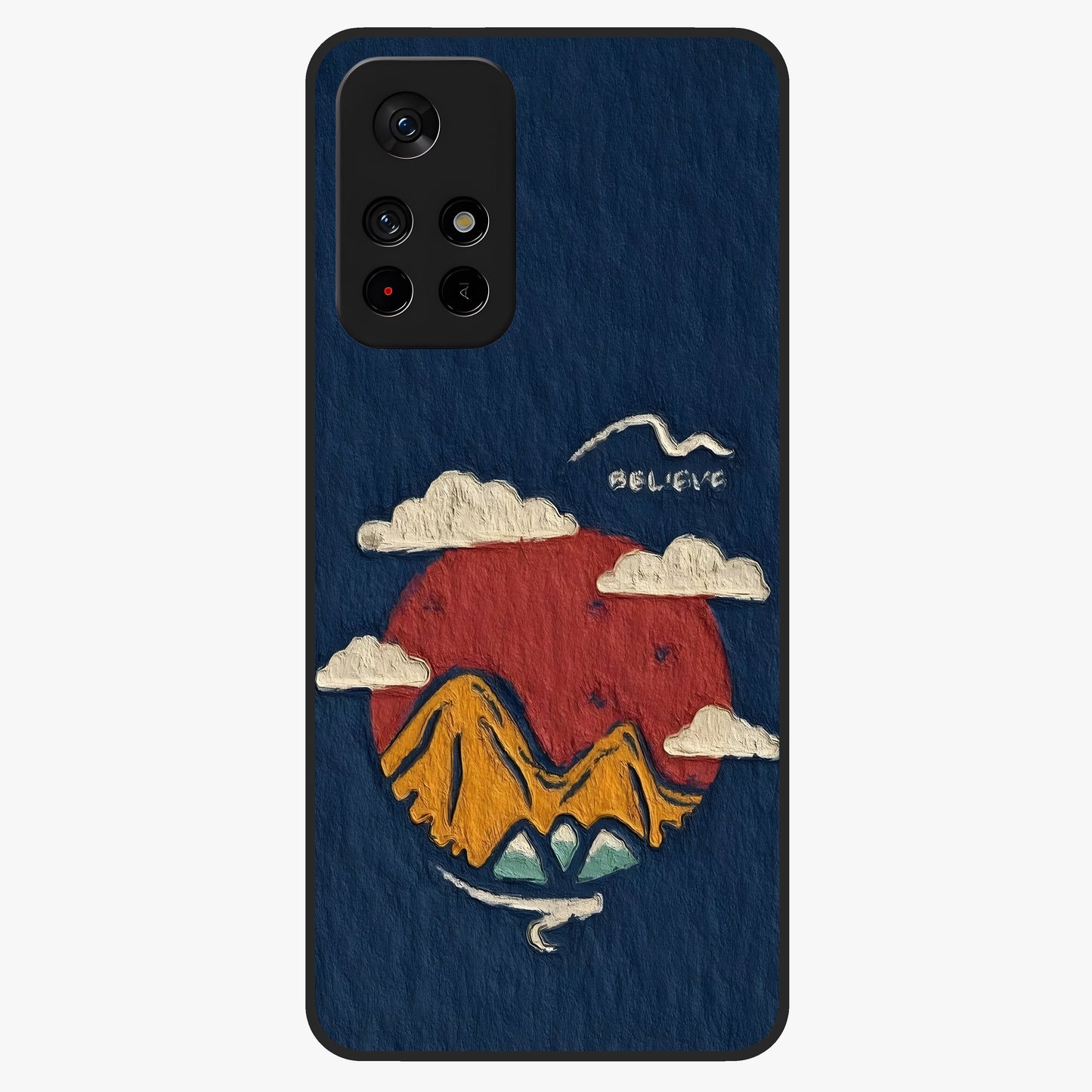 Dream Beyond Mountains Glass Case upright view showcasing beautiful mountain scenery with inspirational nature theme.