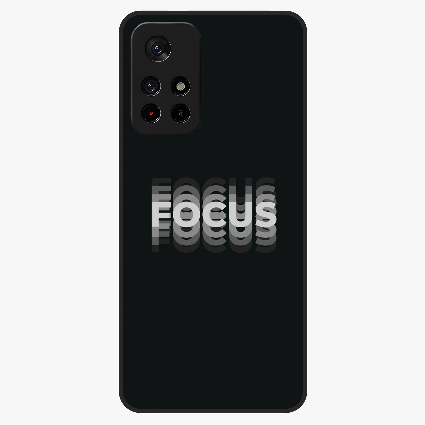 Focus Mode On Glass Case upright view showcasing strong typography statement with sleek motivational theme.