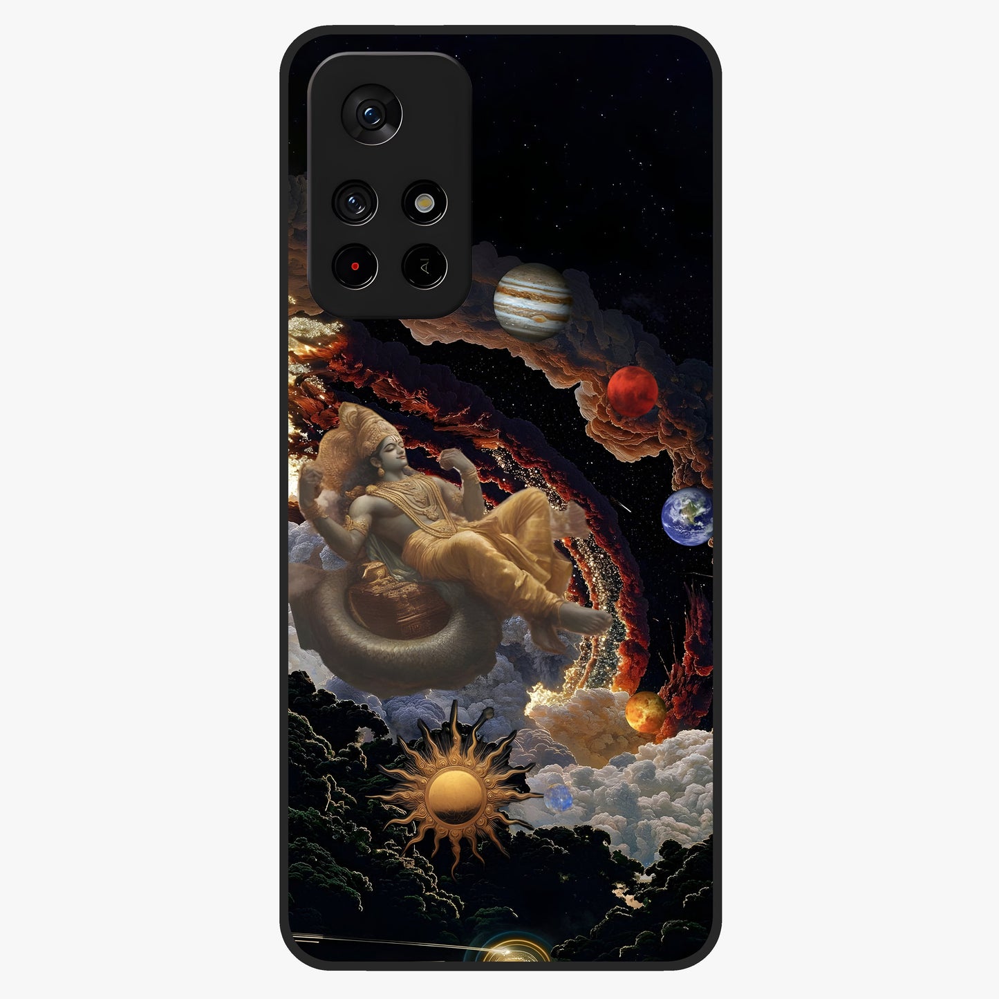 Galactic Divine God Glass Case upright view showcasing mystical divine artwork with dramatic cosmic theme.