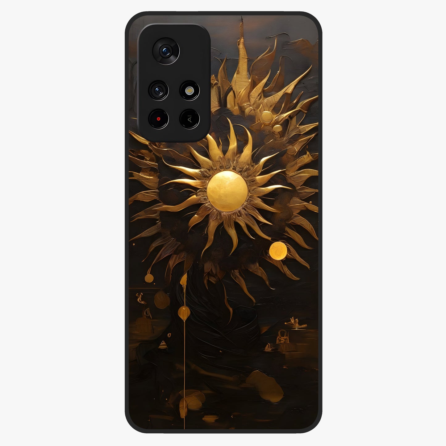 Golden Sun Majesty Glass Case upright view showcasing haunting graveyard artwork with dramatic dark theme.