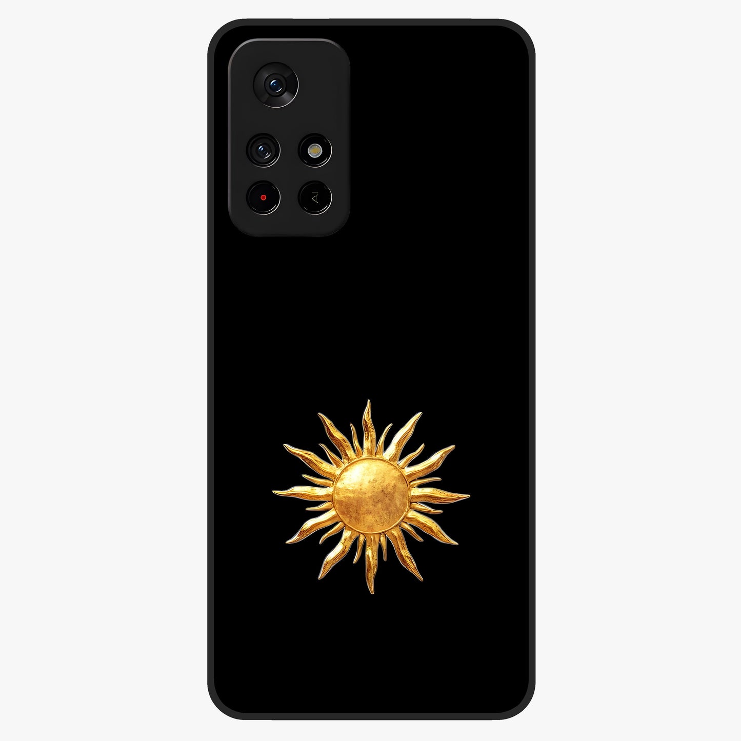 Golden Sun Minimalism Glass Case upright view showcasing haunting graveyard artwork with dramatic dark theme.