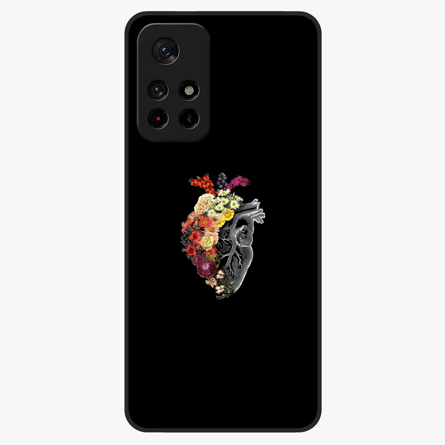 Heart With Flowers Glass Case upright view showcasing decorative heart and floral artwork with sweet romantic theme.