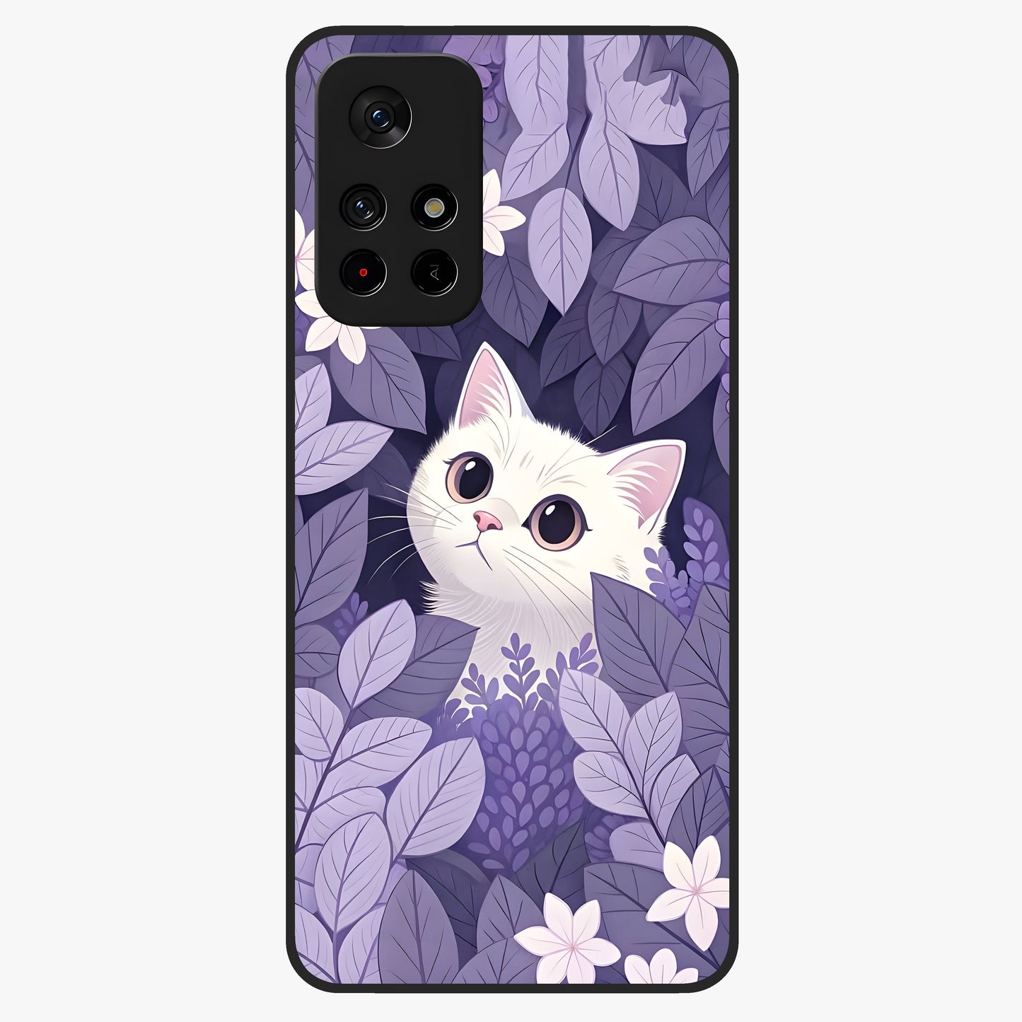 Lilac Hide Peek Cat Glass Case upright view showcasing charming cat artwork with adorable peek theme.
