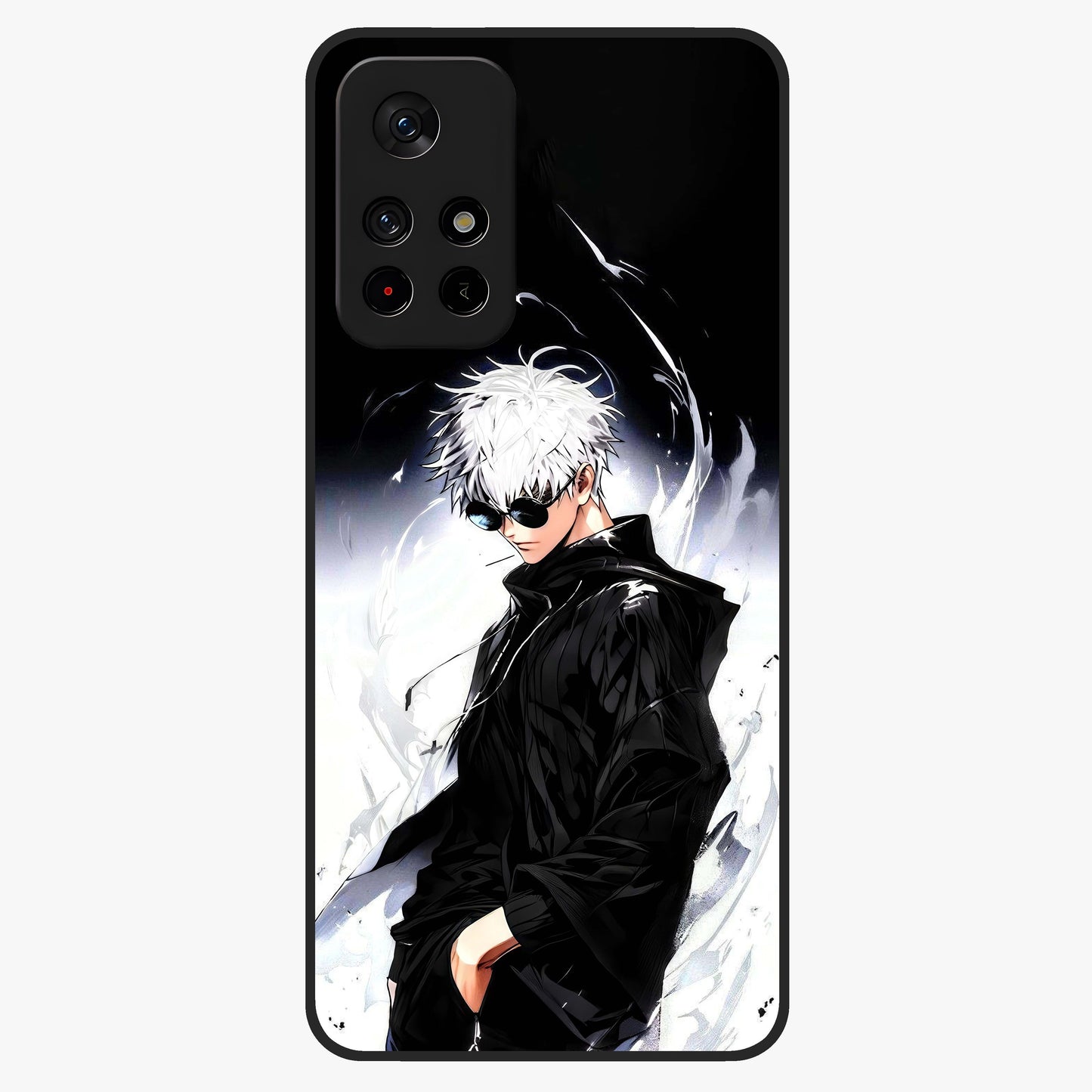 Limitless Shadow King Glass Case upright view showcasing bold shadow warrior artwork with epic fantasy theme.