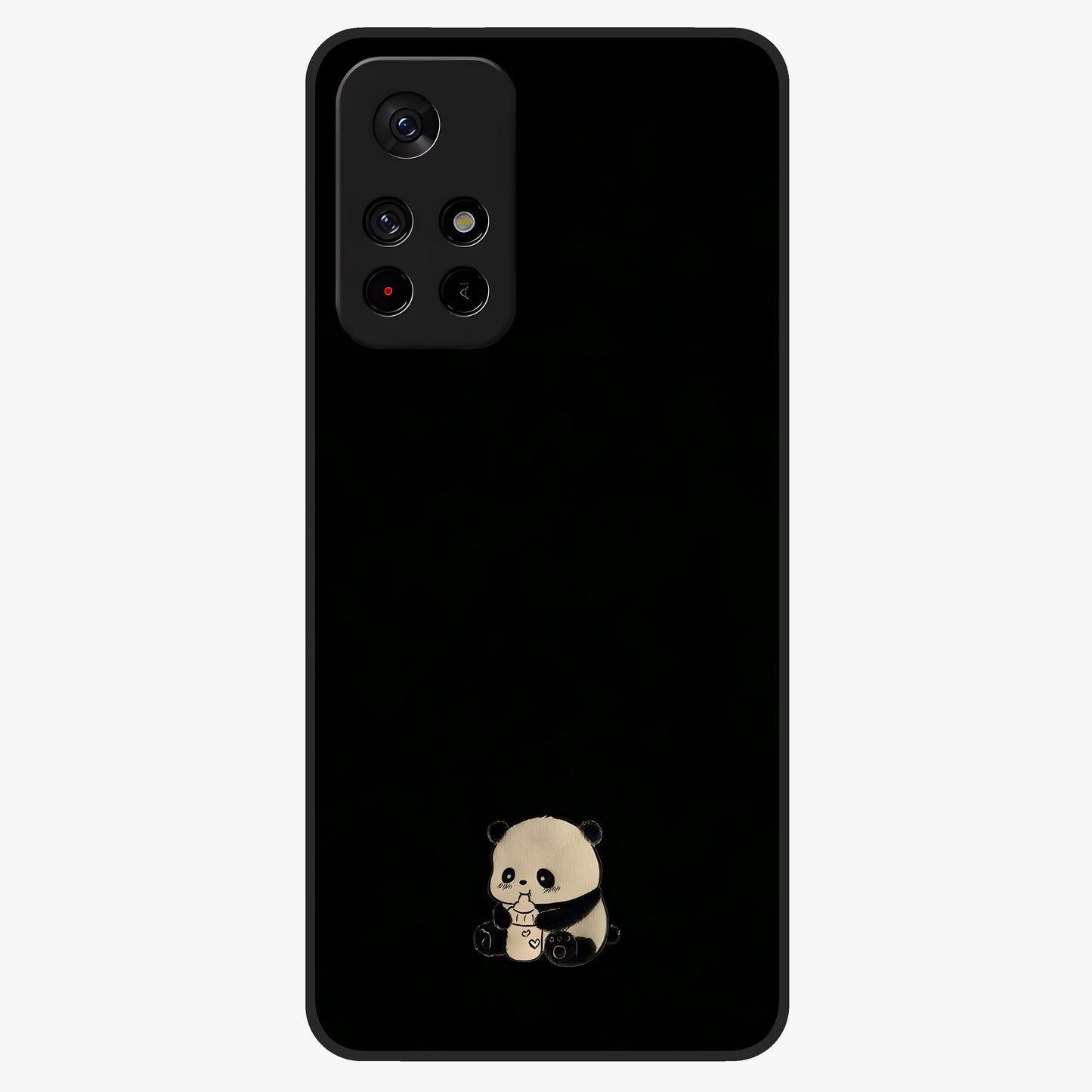 Midnight Panda Love Glass Case upright view showcasing charming panda artwork with playful romantic theme.