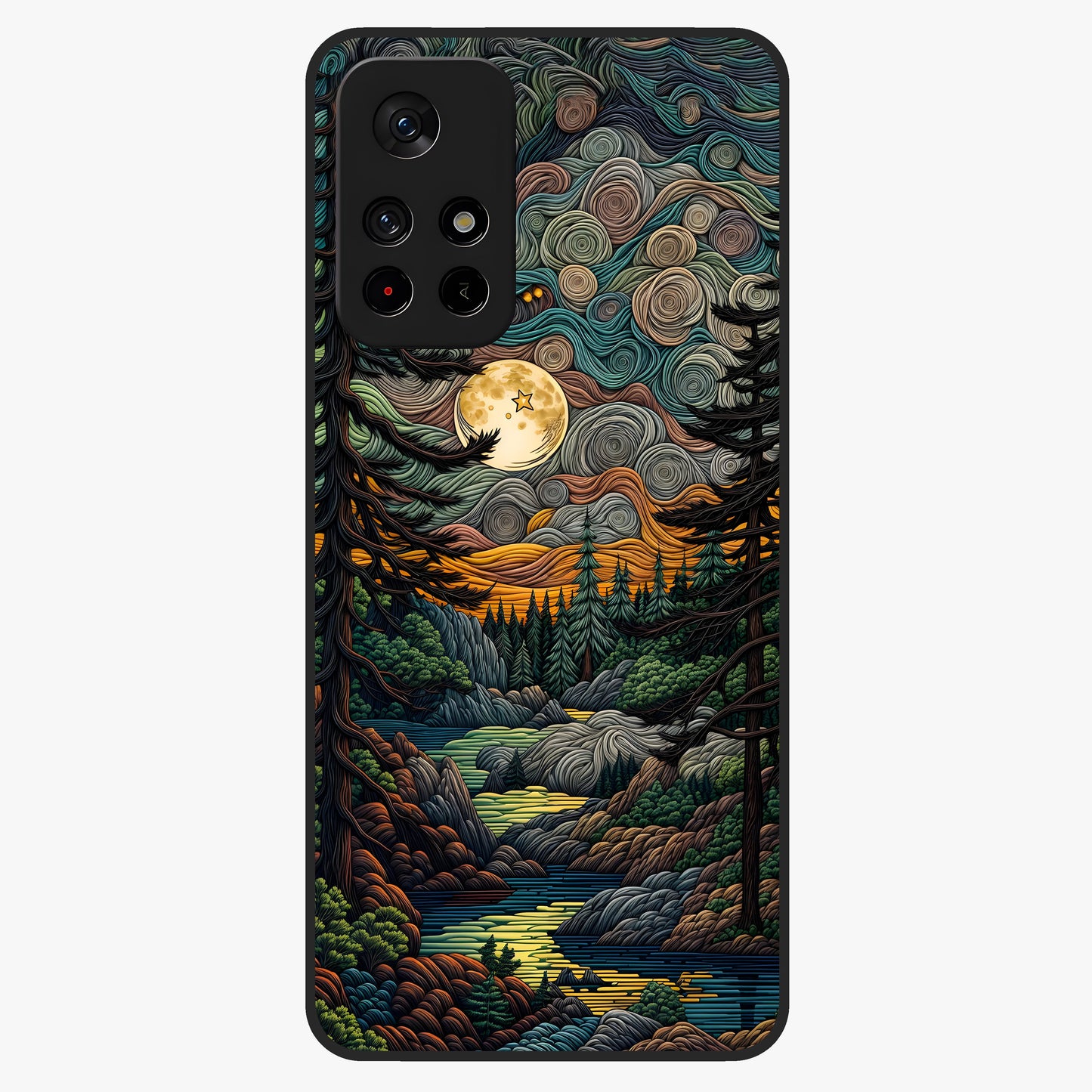 Moonlight Forest Dream Glass Case upright view showcasing magical forest artwork with calm night theme.