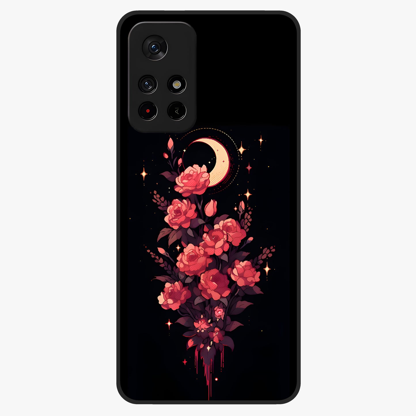 Moonlit Floral Elegance Glass Case upright view showcasing delicate floral artwork with refined night inspired theme.