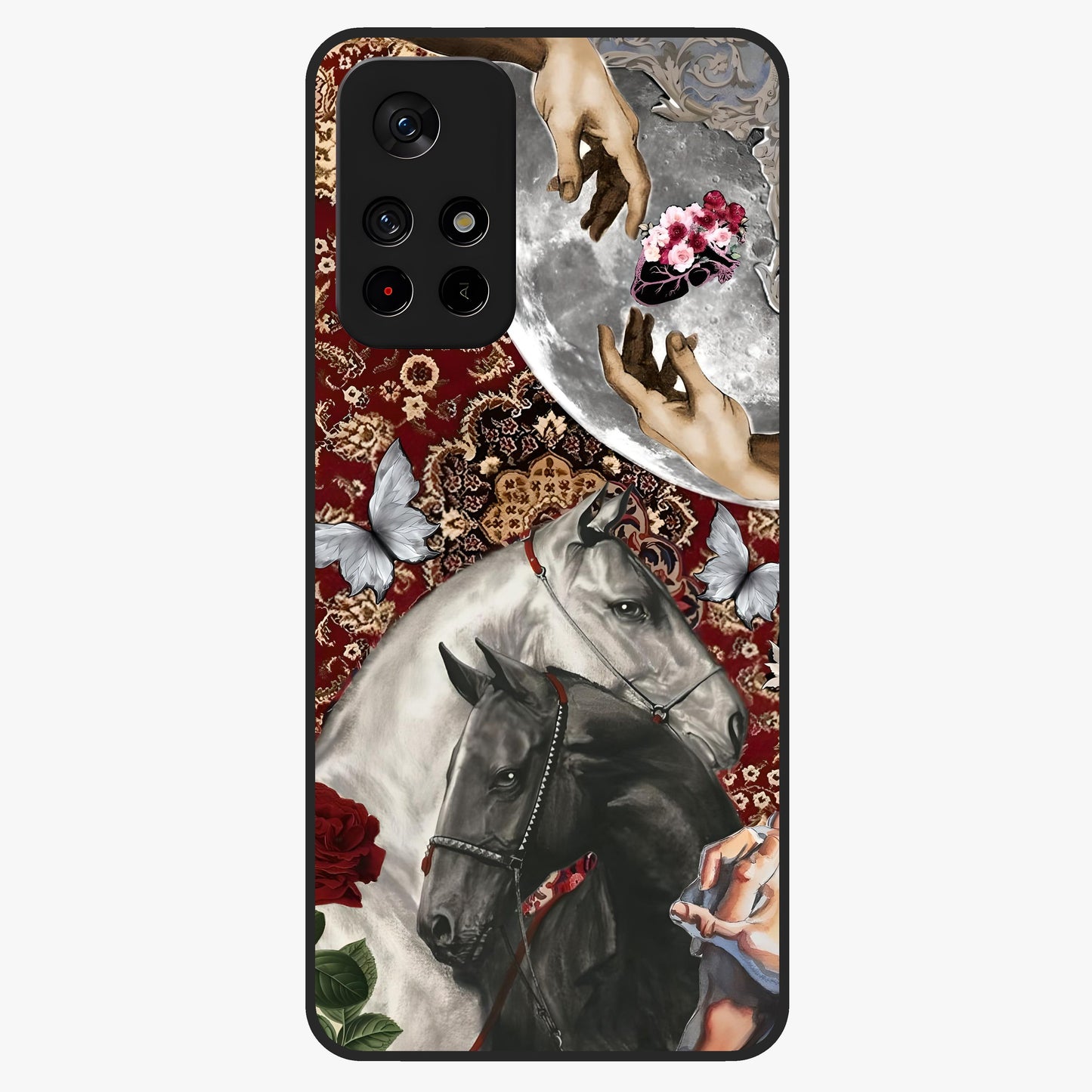 Moonlit Royal Stallion Glass Case upright view showcasing dramatic horse artwork with glowing moon themed design.
