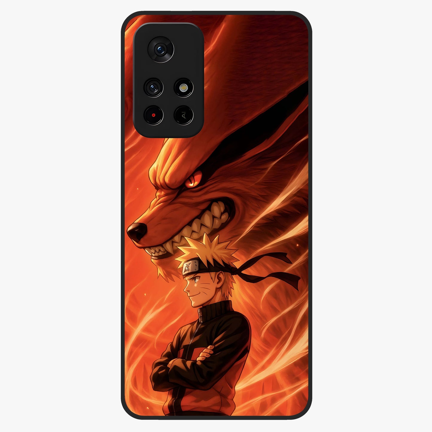 Nine Tails Legacy Glass Case upright view showcasing dramatic nine-tails artwork with intense anime themed design.