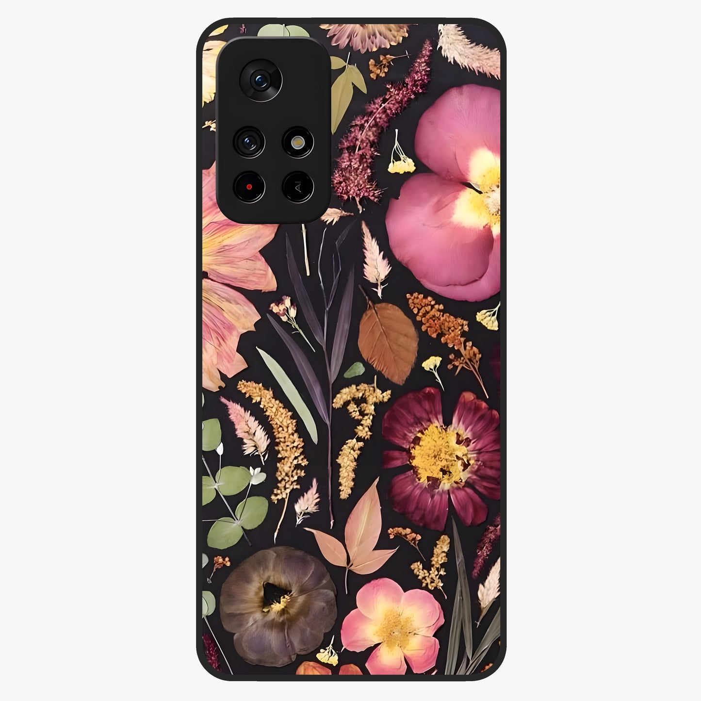 Petal Dream Tapestry Glass Case upright view showcasing detailed floral tapestry artwork with artistic nature theme.