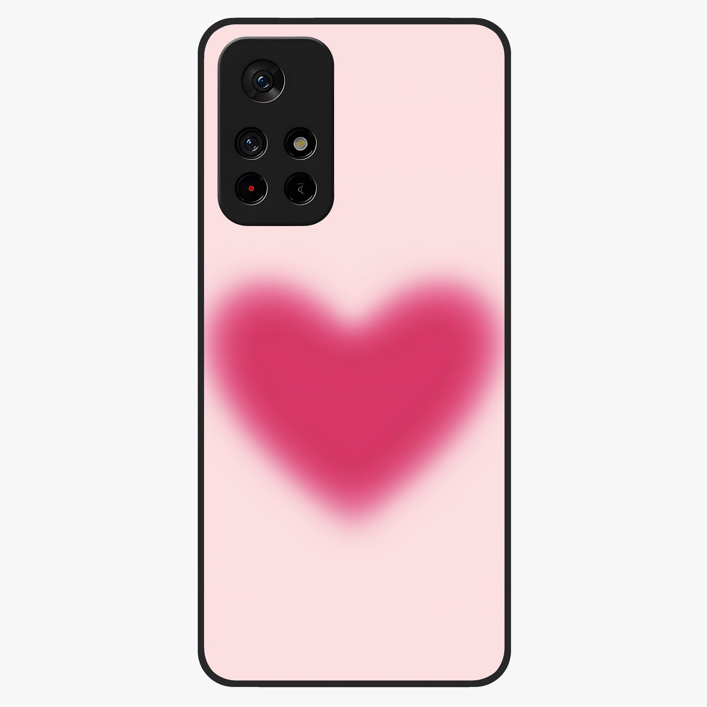 Pink Aura Heart Glass Case upright view showcasing romantic heart artwork with soft pastel theme.