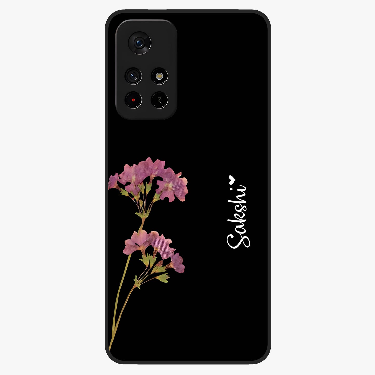 Riching Lavender Flower Custom Name Glass Case upright view showcasing elegant lavender floral artwork with personalized aesthetic.