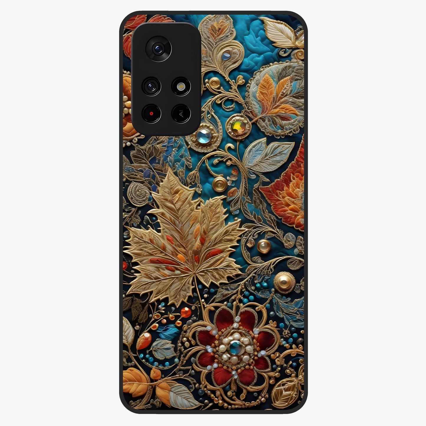 Royal Jewel Garden Glass Case upright view showcasing rich floral artwork with luxurious garden theme.