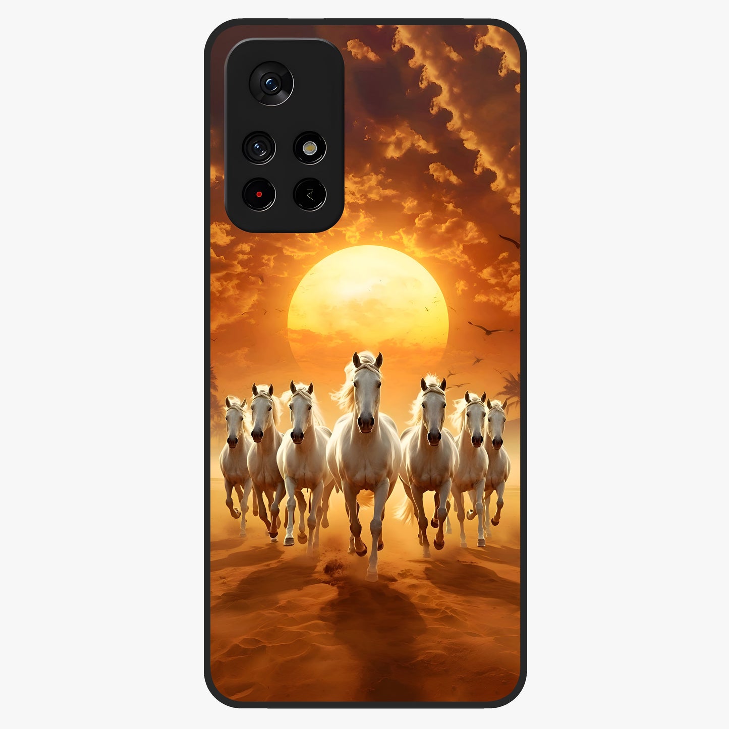 Wild Sunset Majesty Glass Case upright view showcasing dramatic sunset artwork with bold nature theme.