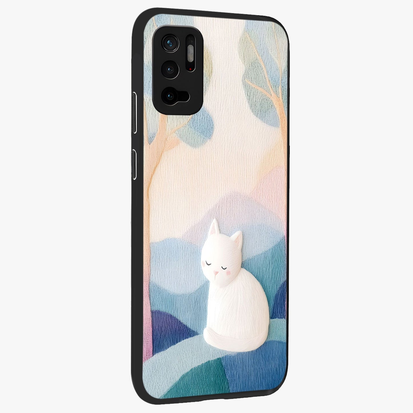 Cotton Dream Cat Glass Case upright view showcasing charming cat artwork with cozy dreamy theme.