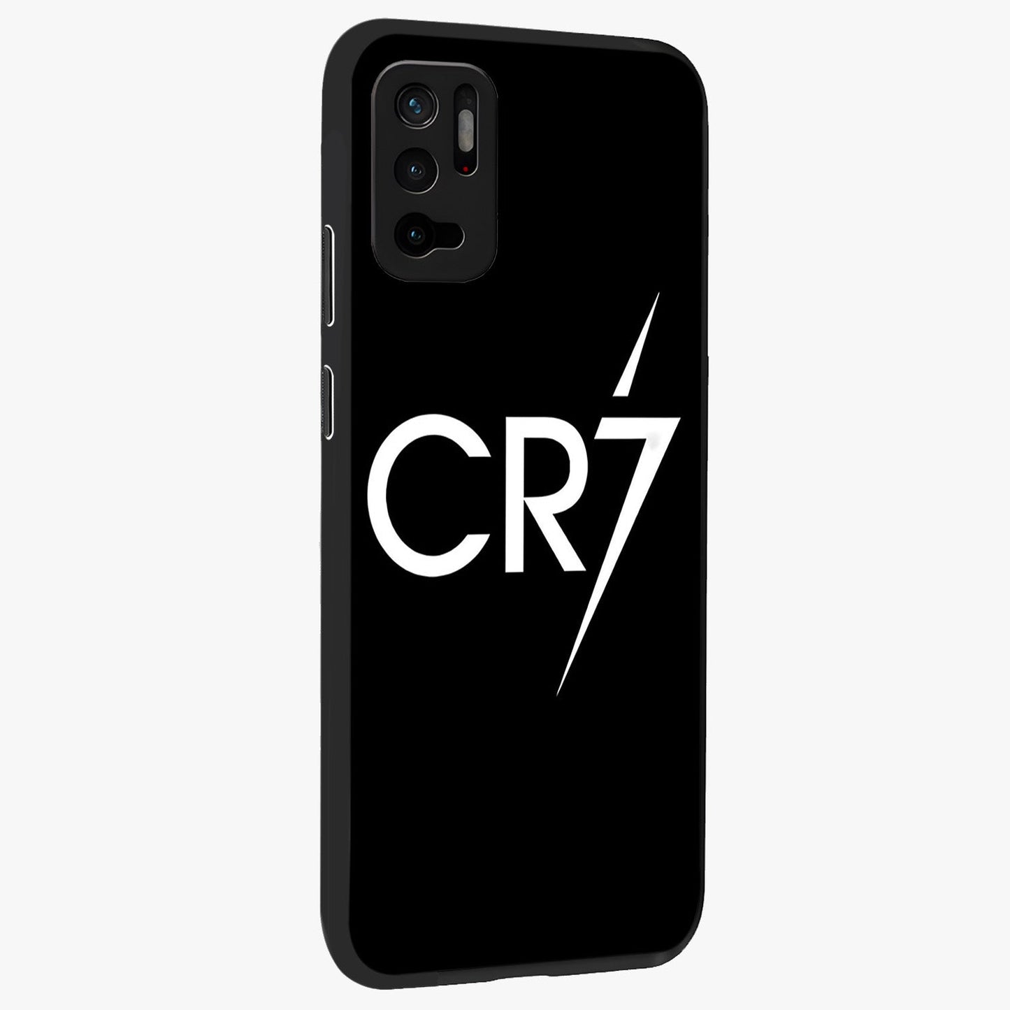 Cr7 Elite Strike Glass Case upright view showcasing energetic football inspired design with modern sports aesthetic.