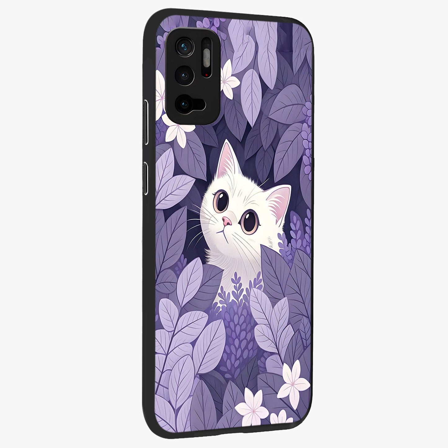 Lilac Hide Peek Cat Glass Case upright view showcasing charming cat artwork with adorable peek theme.