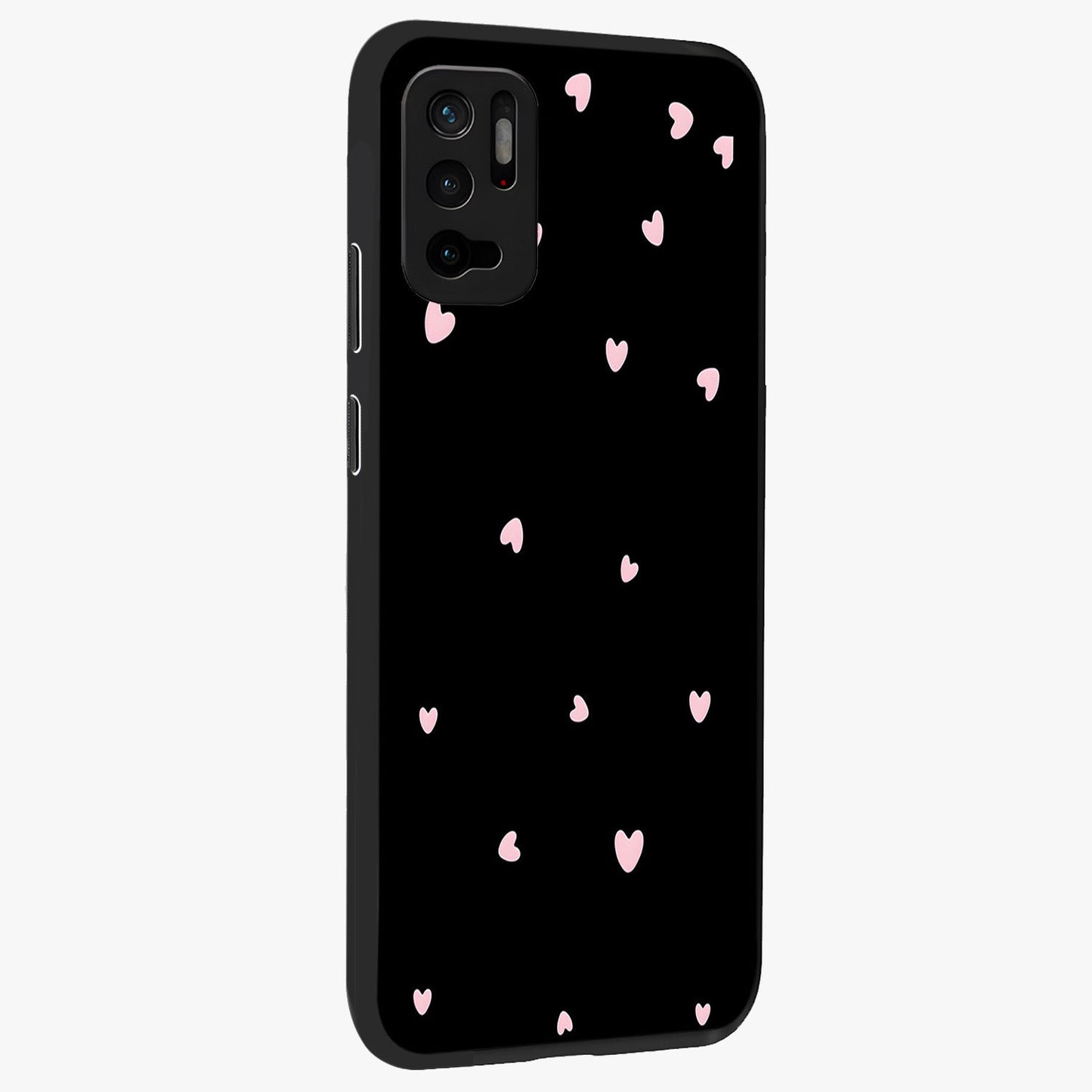 Pink Love Drops Glass Case upright view showcasing charming heart drop artwork with romantic playful theme.