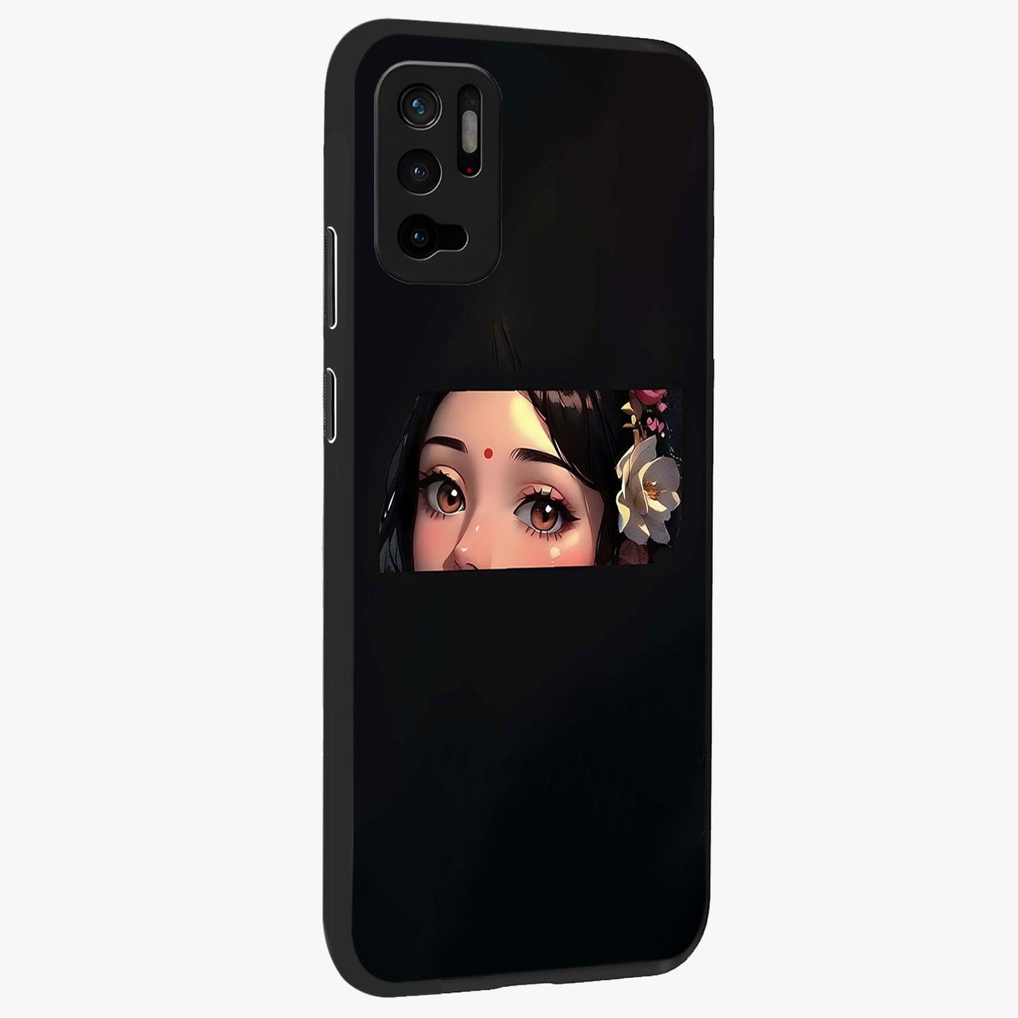 Radha Divine Embrace Glass Case upright view showcasing sacred Radha themed artwork with peaceful devotional style.