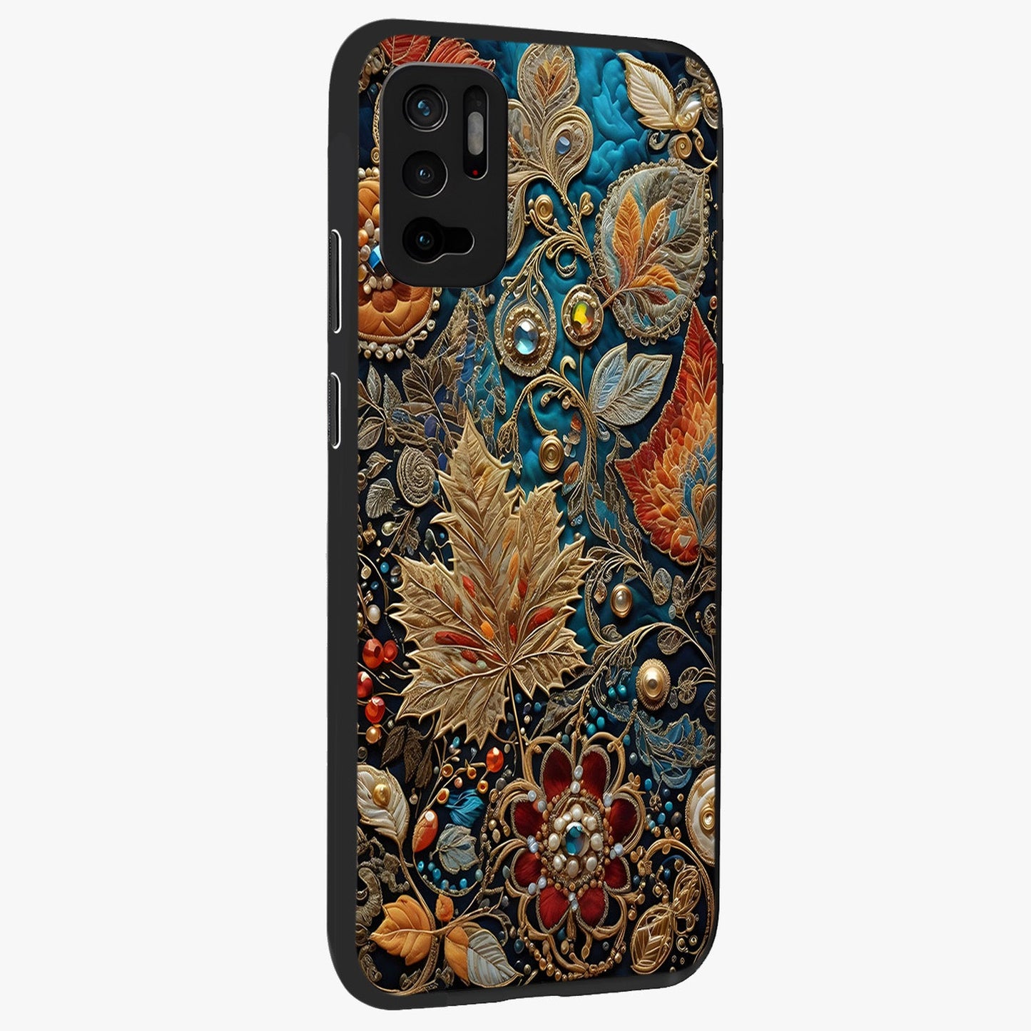 Royal Jewel Garden Glass Case upright view showcasing rich floral artwork with luxurious garden theme.