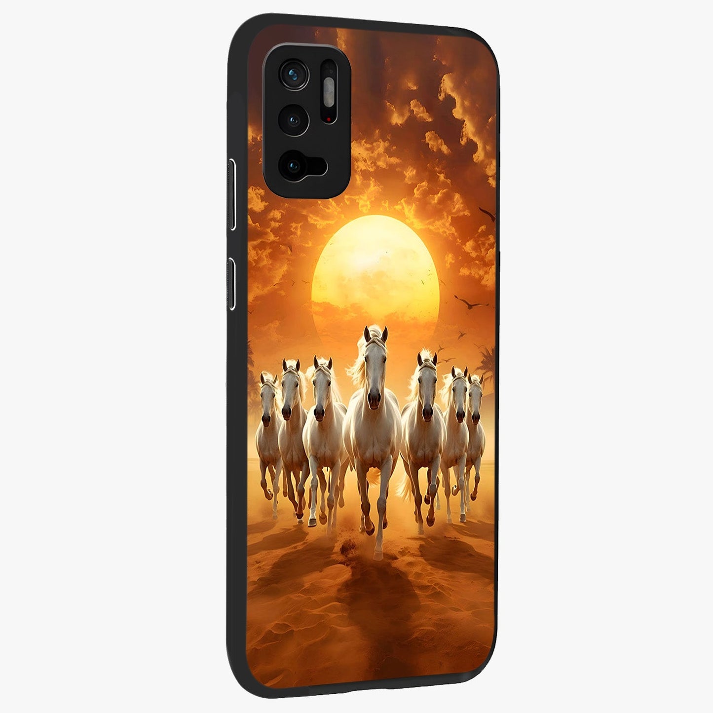 Wild Sunset Majesty Glass Case upright view showcasing dramatic sunset artwork with bold nature theme.