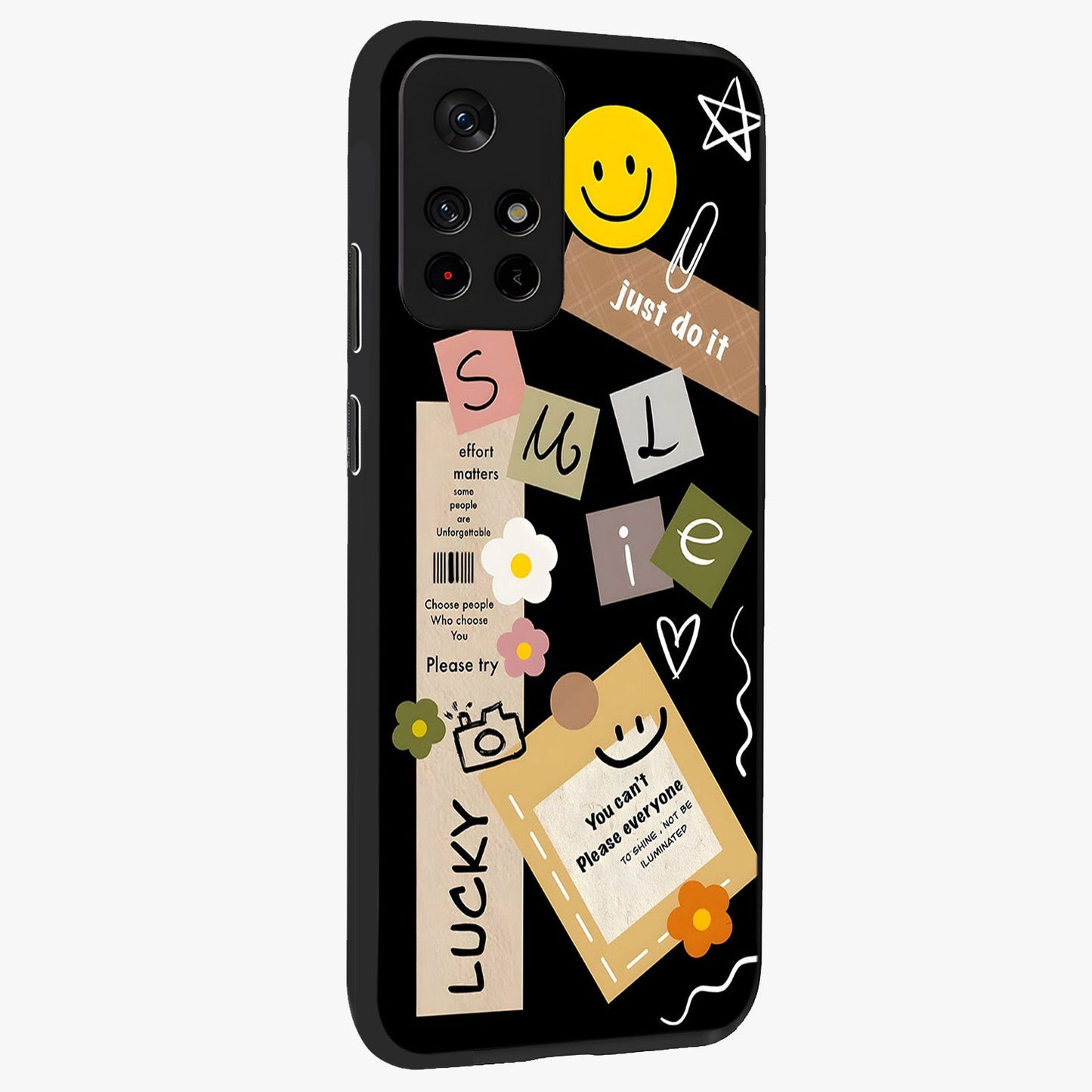 Lucky Aesthetic Collage Glass Case upright view showcasing vibrant collage artwork with youthful aesthetic theme.