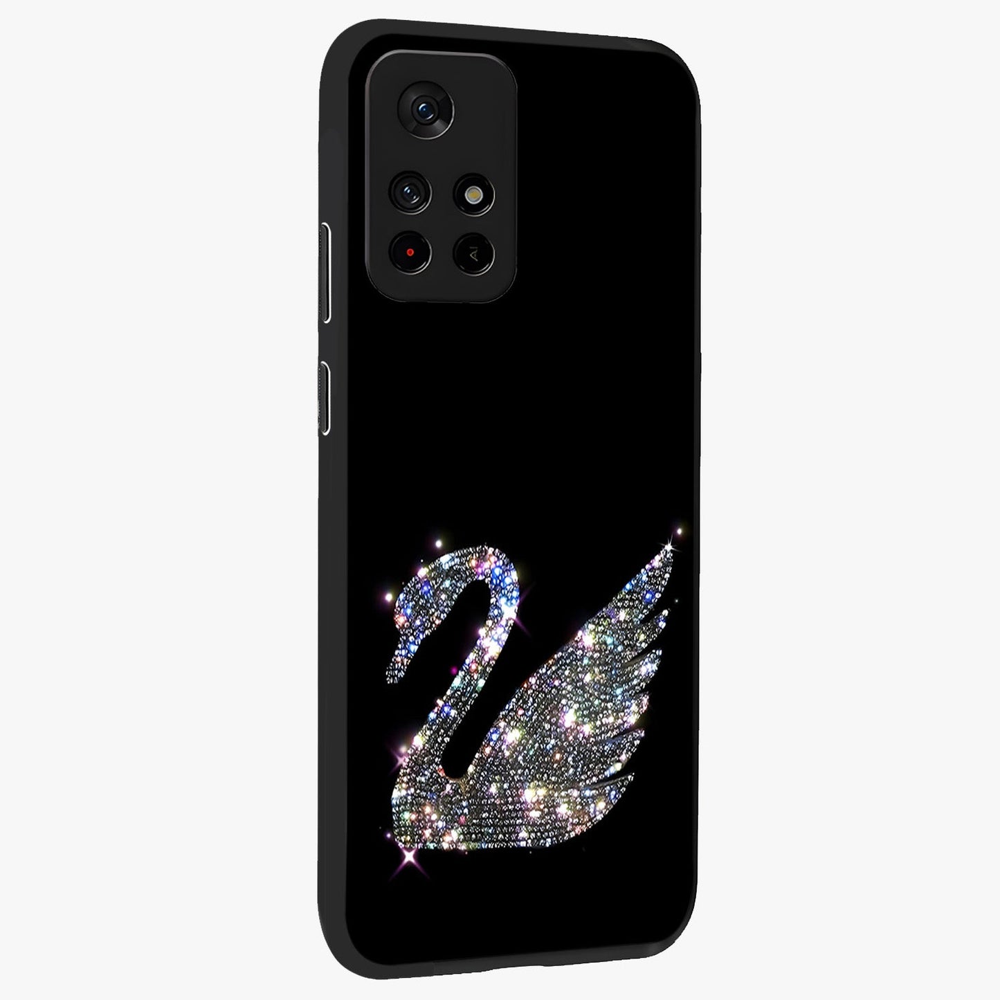 Starlit Swan Grace Glass Case upright view showcasing beautiful swan artwork with peaceful night themed design.