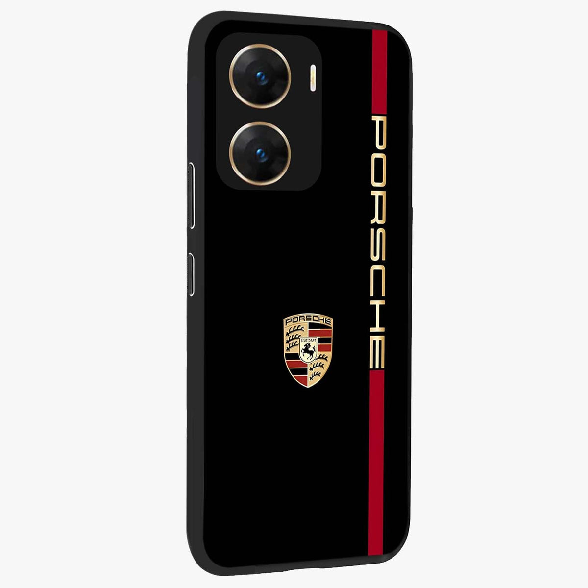 Black Minimal Porsche Glass Case upright view showcasing stylish automotive artwork with bold minimal theme.