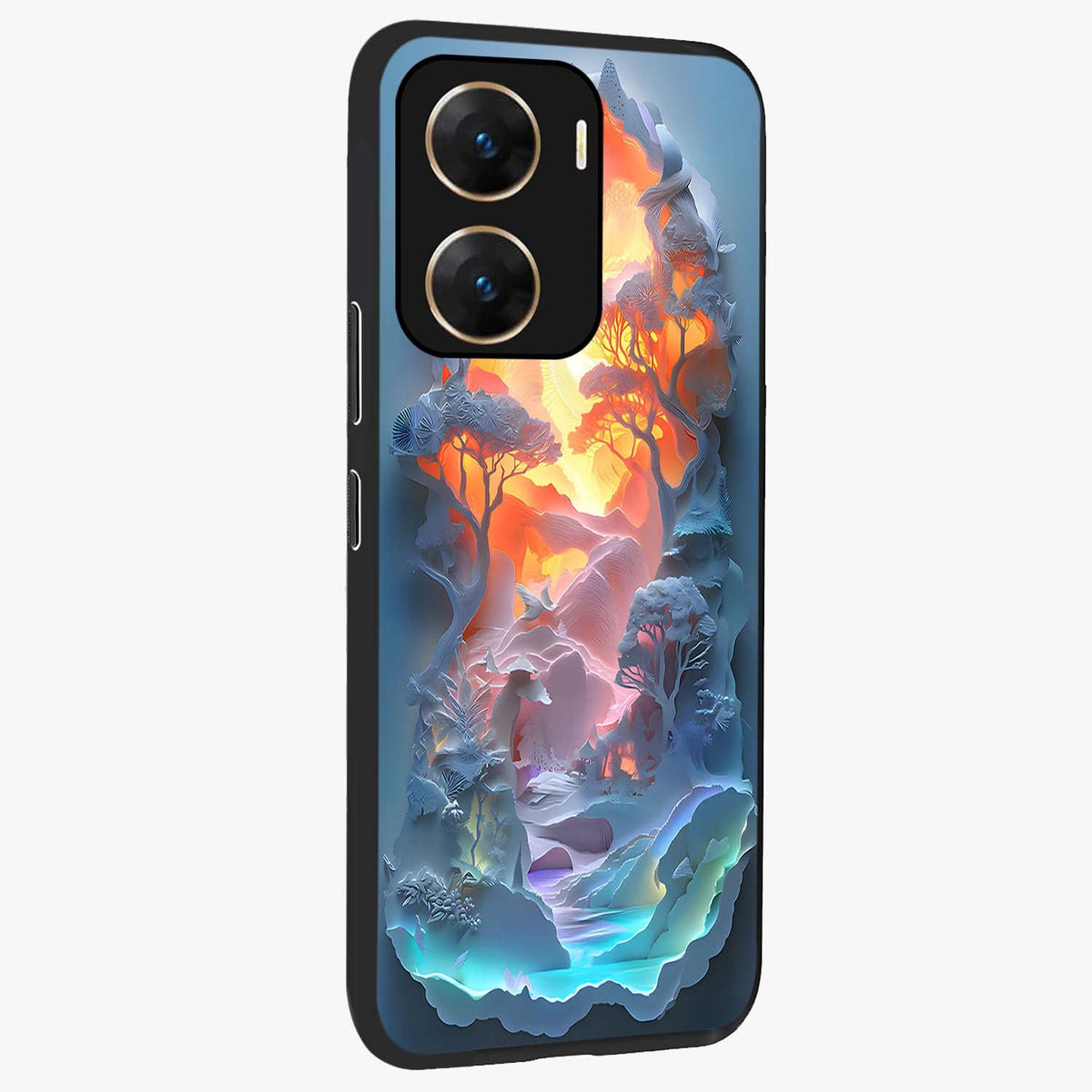 Glow Forest Portal Glass Case upright view showcasing enchanted forest portal artwork with fantasy nature theme.