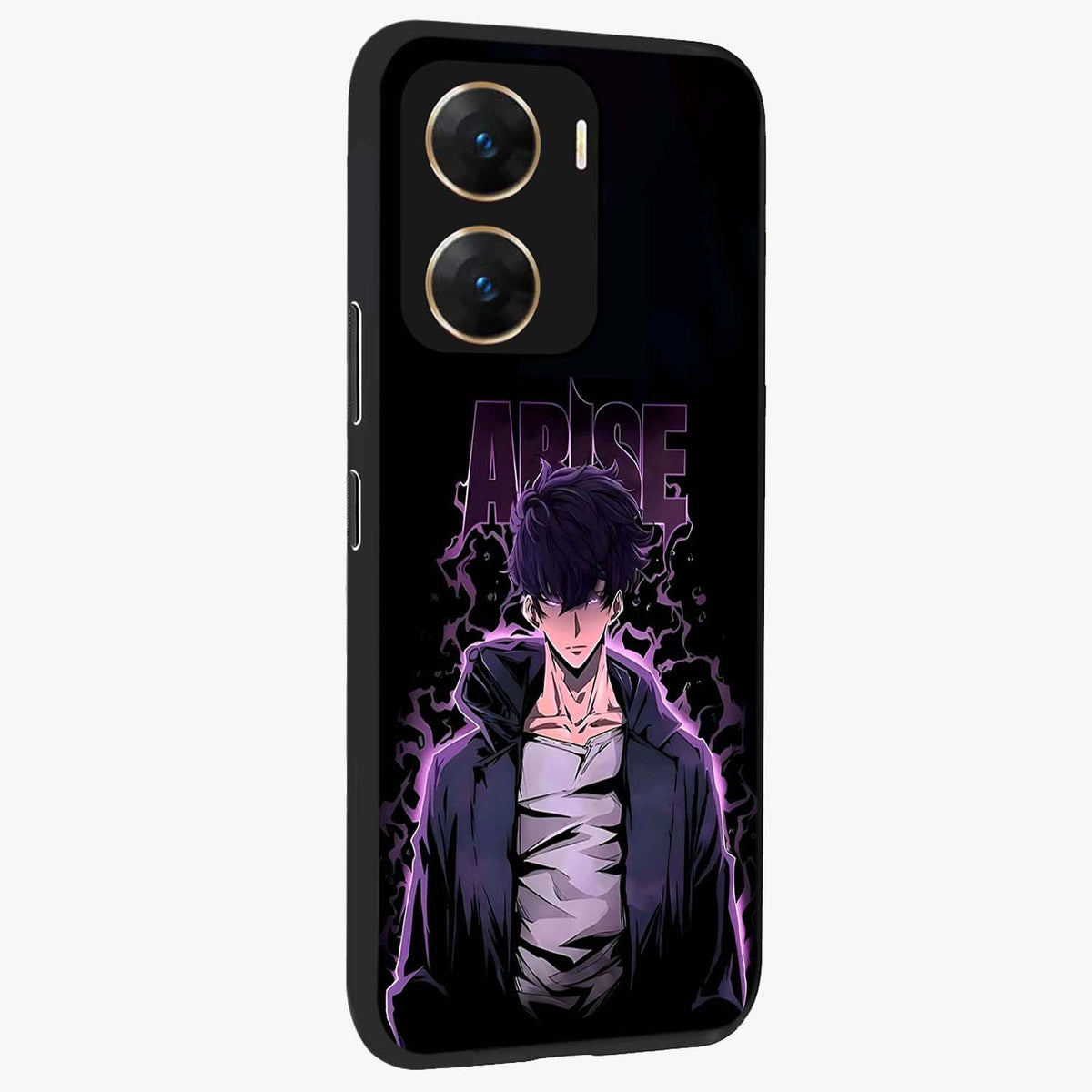 Shadow Monarch Awakening Glass Case upright view showcasing bold monarch artwork with mystical awakening theme.