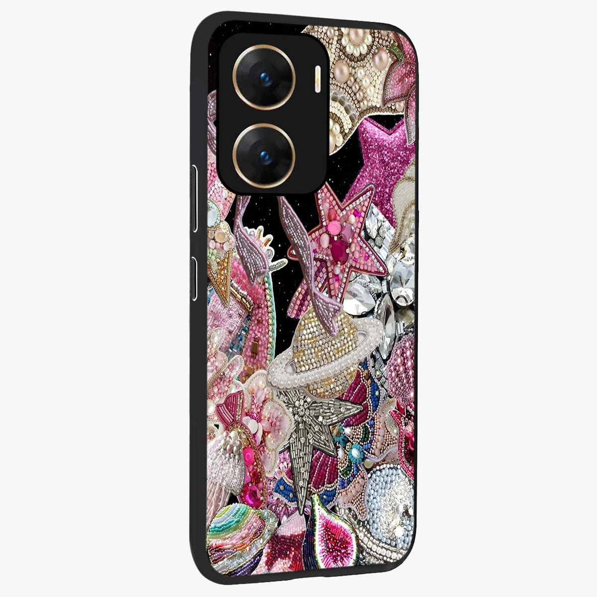 Starlit Jewel Dream Glass Case upright view showcasing radiant star inspired artwork with magical night theme.