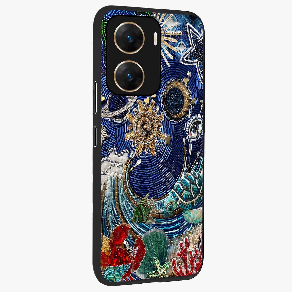 Universe Underwater Spark Glass Case upright view showcasing magical underwater galaxy artwork with vibrant cosmic theme.