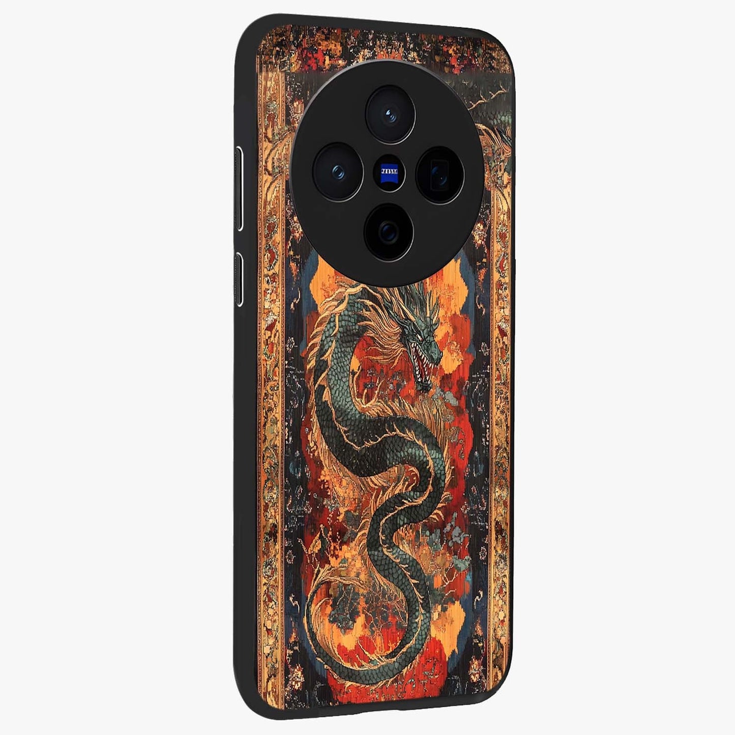 Inferno Dragon Soul Glass Case upright view showcasing intense dragon artwork with fantasy fire theme.