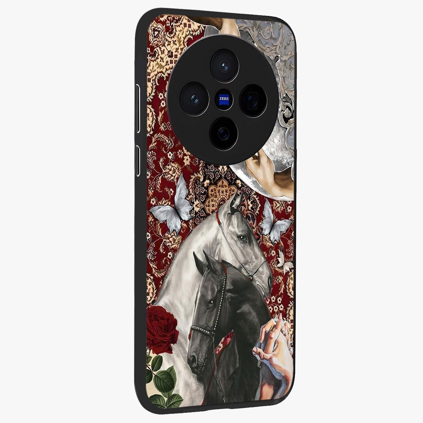 Moonlit Royal Stallion Glass Case upright view showcasing dramatic horse artwork with glowing moon themed design.