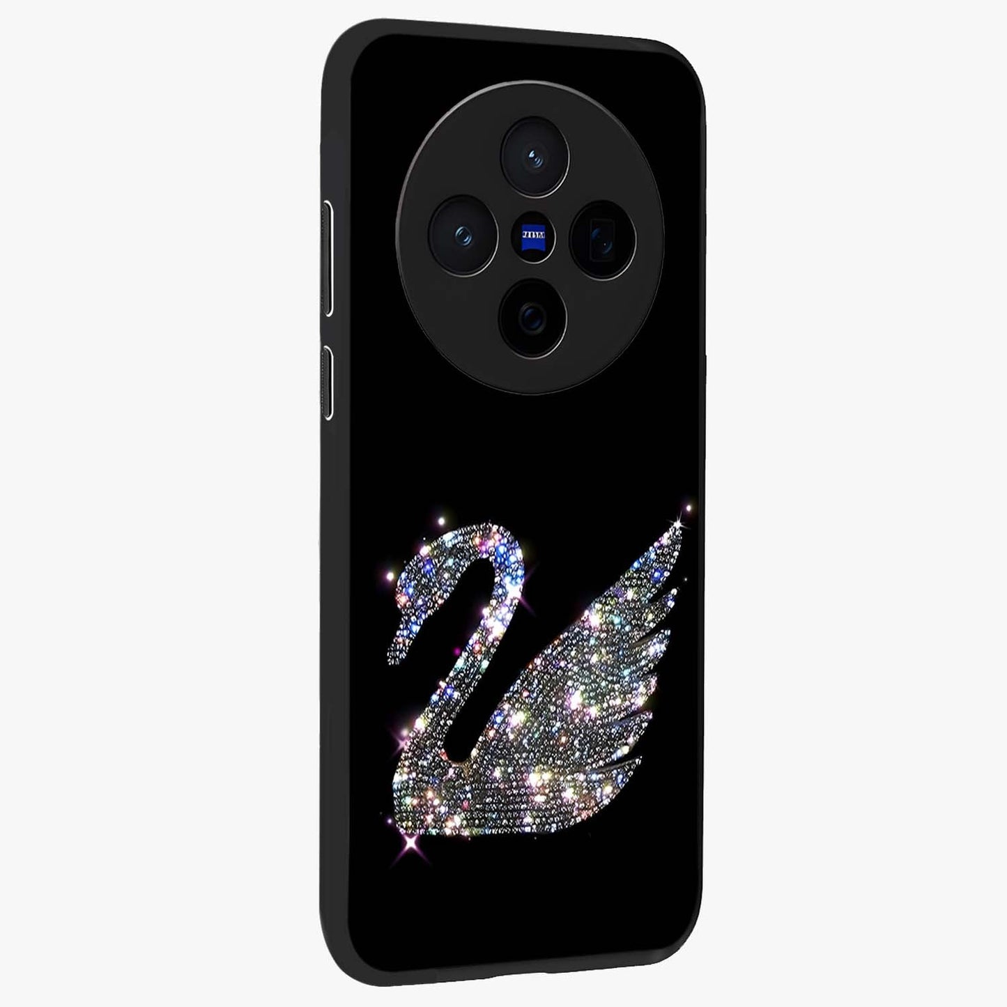 Starlit Swan Grace Glass Case upright view showcasing beautiful swan artwork with peaceful night themed design.