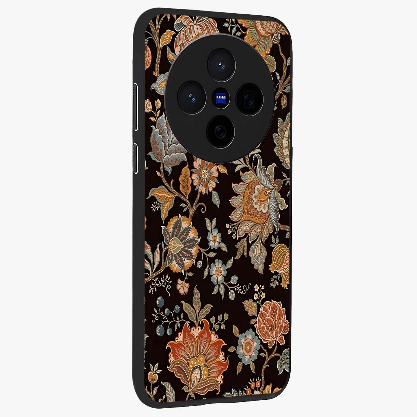 Vintage Floral Dream Glass Case upright view showcasing delicate floral artwork with timeless vintage theme.