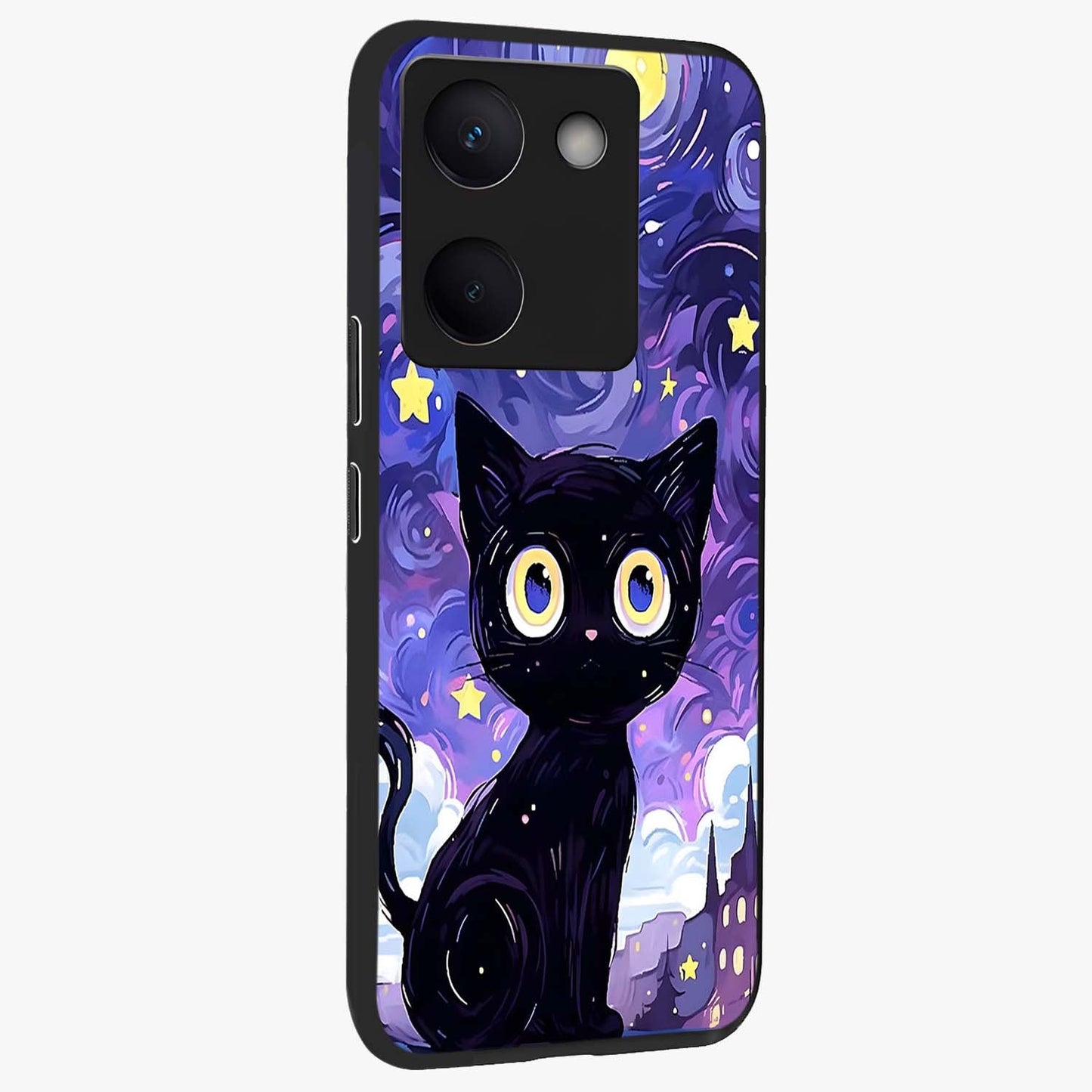 Abstract Cat Art Glass Case upright view showcasing creative feline illustration and aesthetic artistic style.