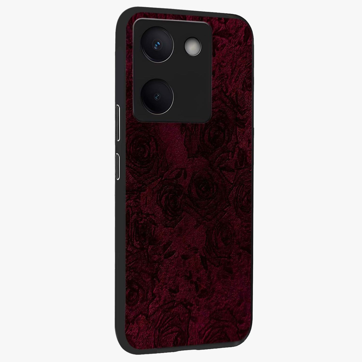 Crimson Fade Flow Glass Case upright view showcasing dynamic crimson flow artwork with stylish abstract theme.