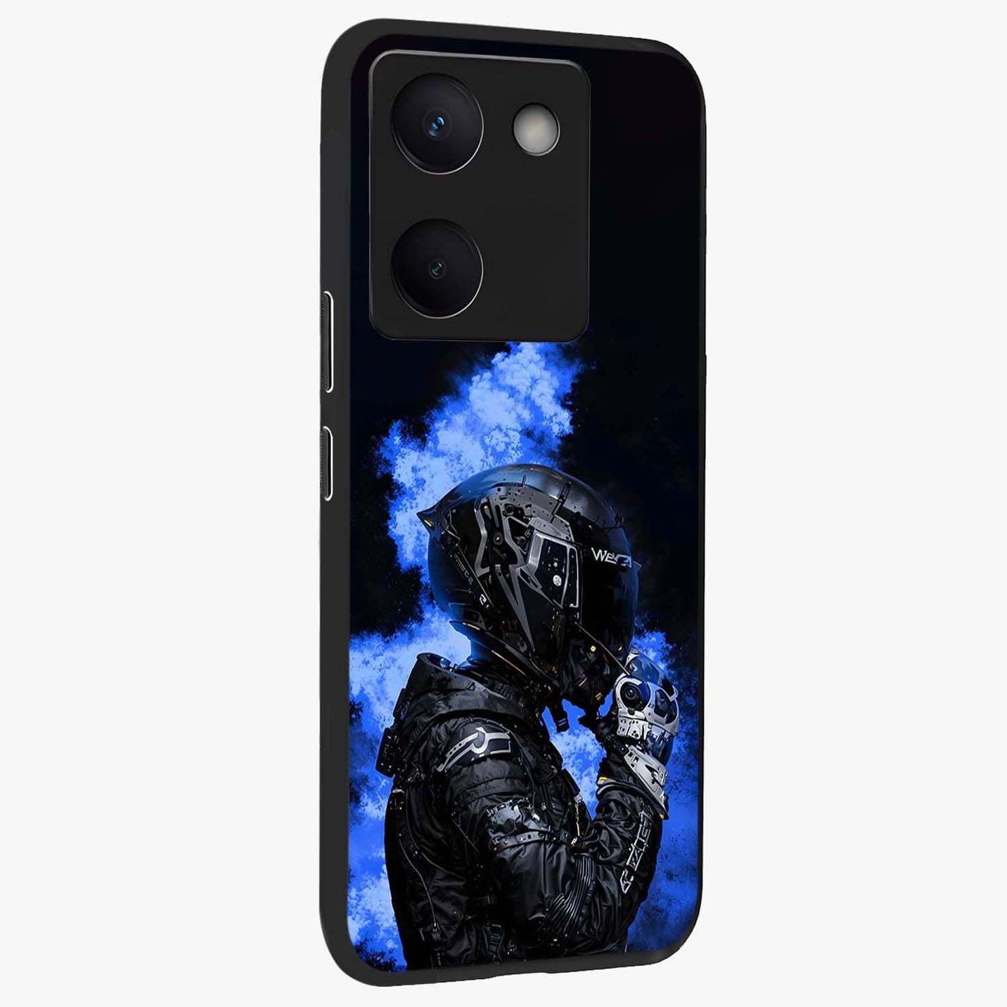 Cyber Sentinel Protocol Glass Case upright view showcasing advanced cyber sentinel artwork with futuristic tech theme.