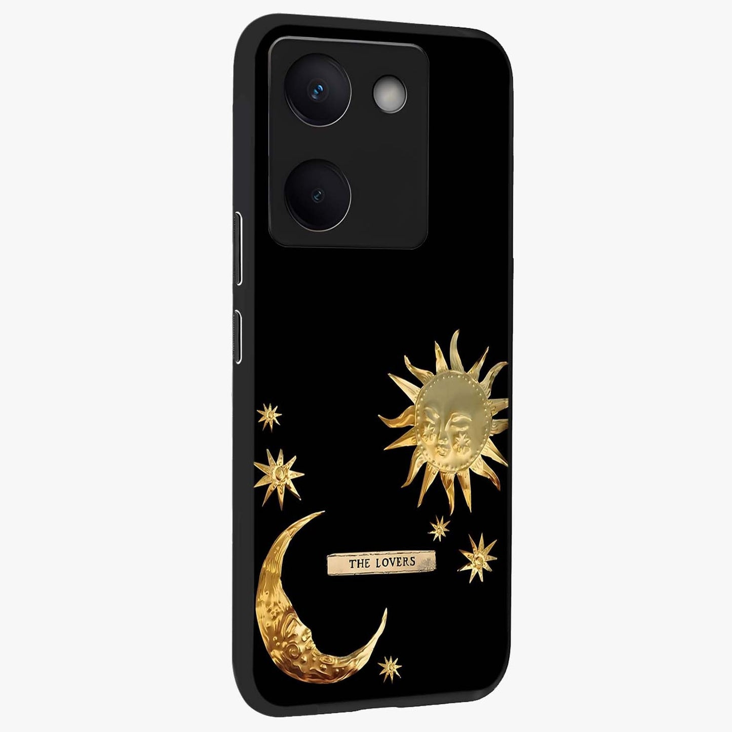 Gold Sun Blush Glass Case upright view showcasing glowing sun artwork with elegant celestial theme.