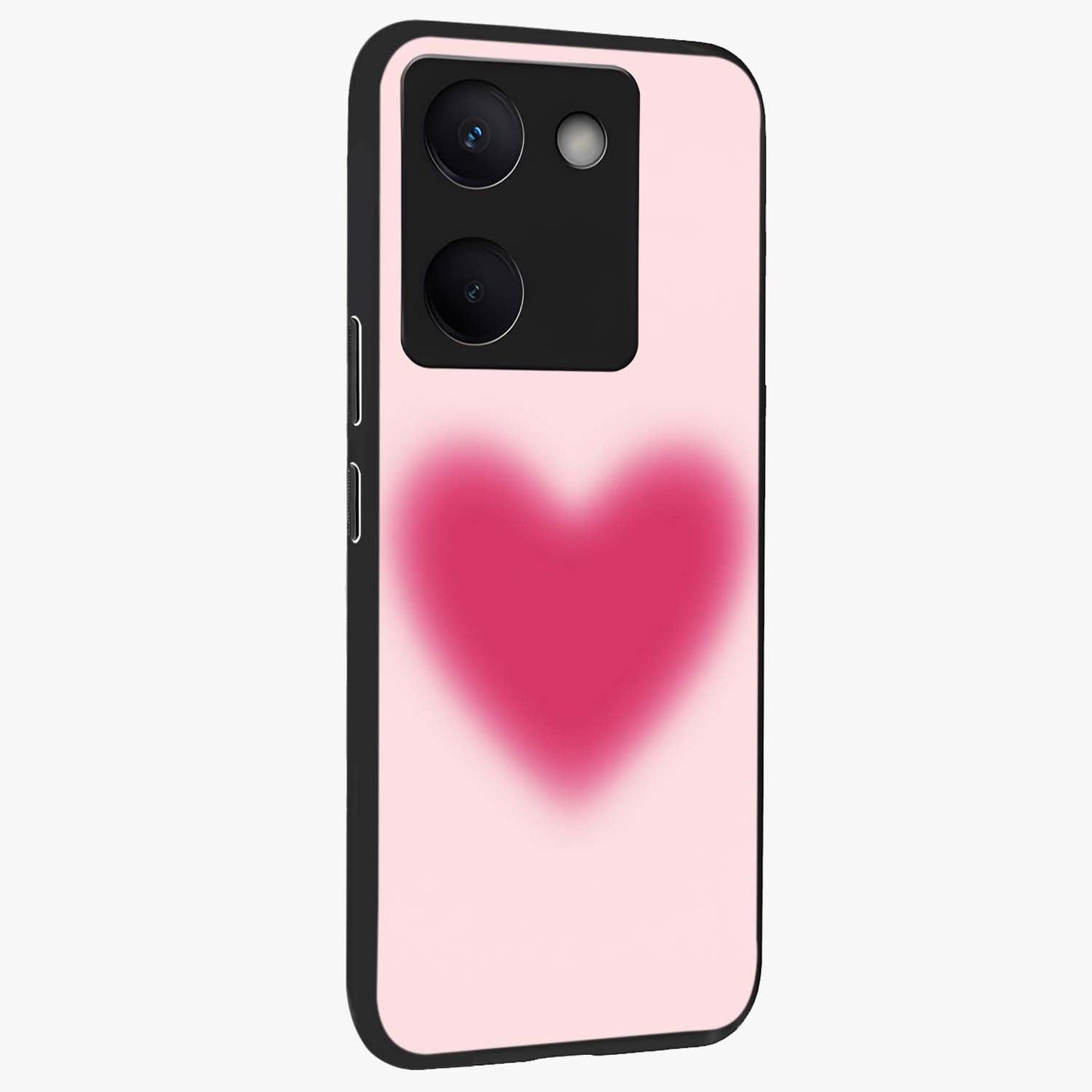 Pink Aura Heart Glass Case upright view showcasing romantic heart artwork with soft pastel theme.