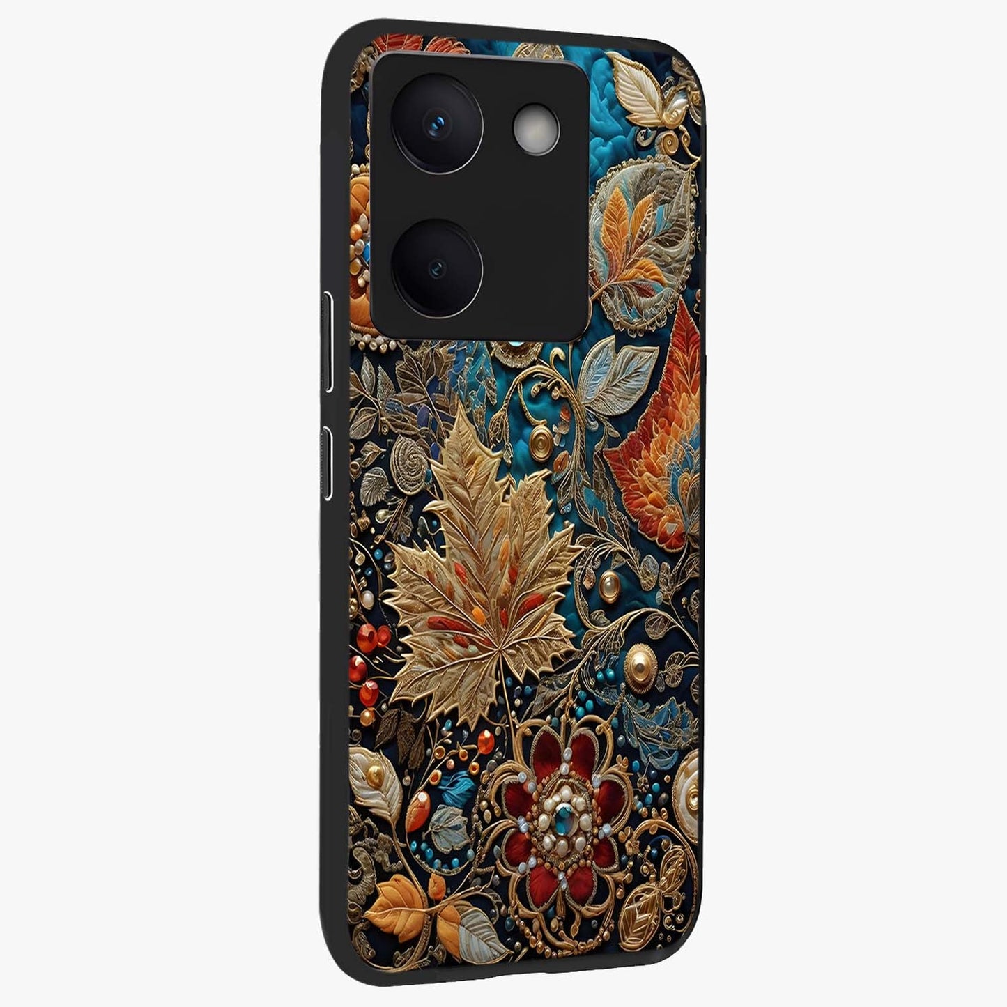 Royal Jewel Garden Glass Case upright view showcasing rich floral artwork with luxurious garden theme.