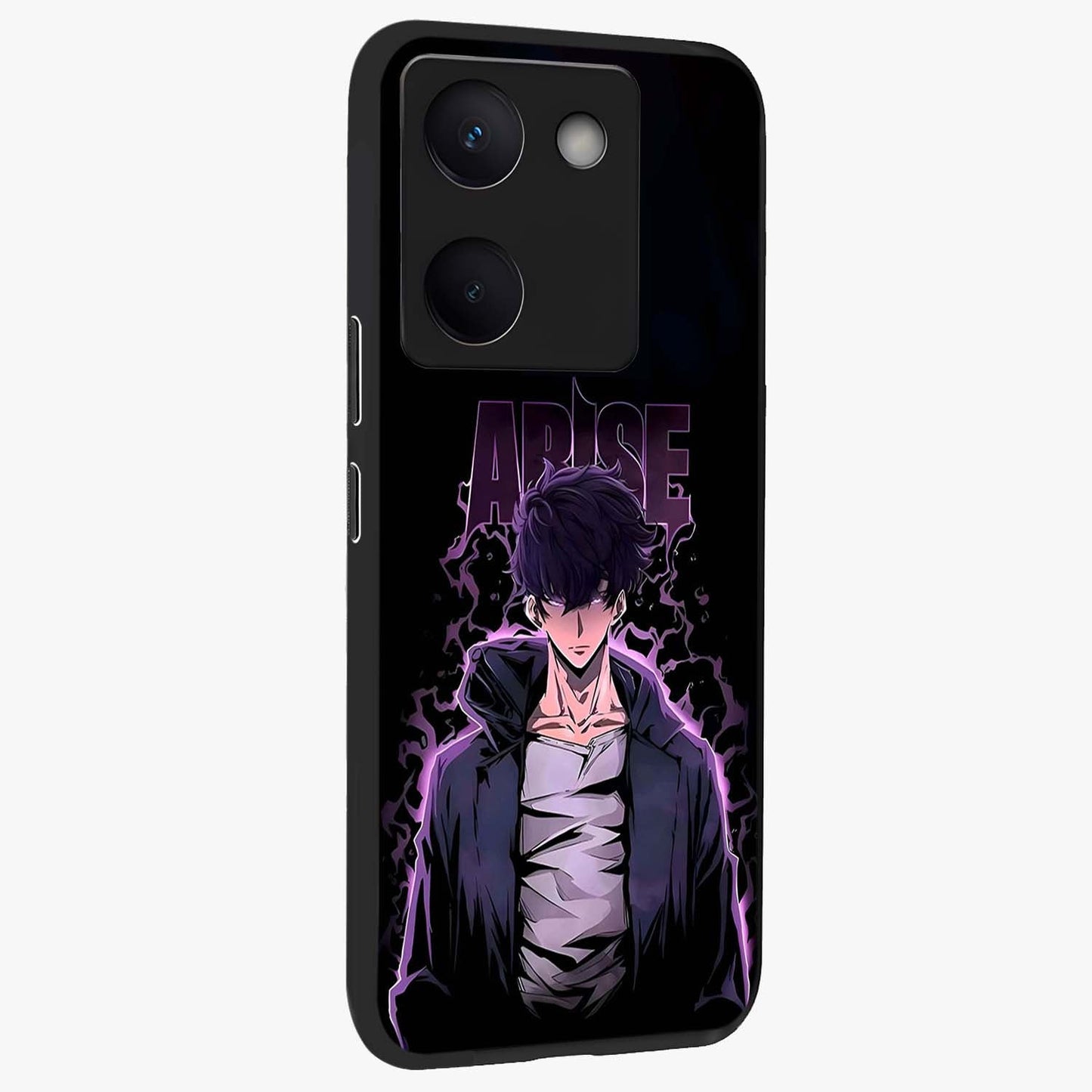 Shadow Monarch Awakening Glass Case upright view showcasing bold monarch artwork with mystical awakening theme.