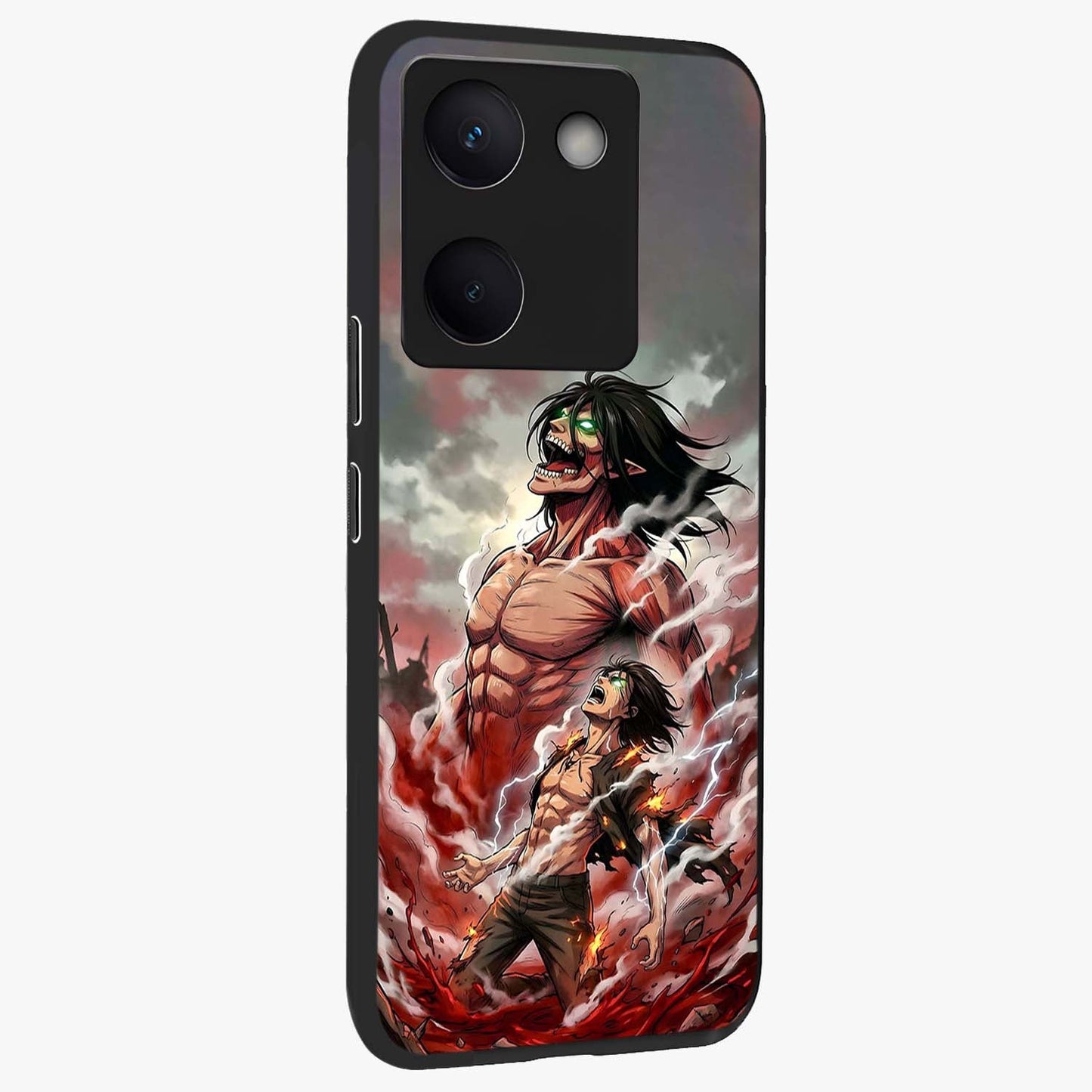 Titan Awakening Fury Glass Case upright view showcasing intense titan artwork with epic fantasy theme.