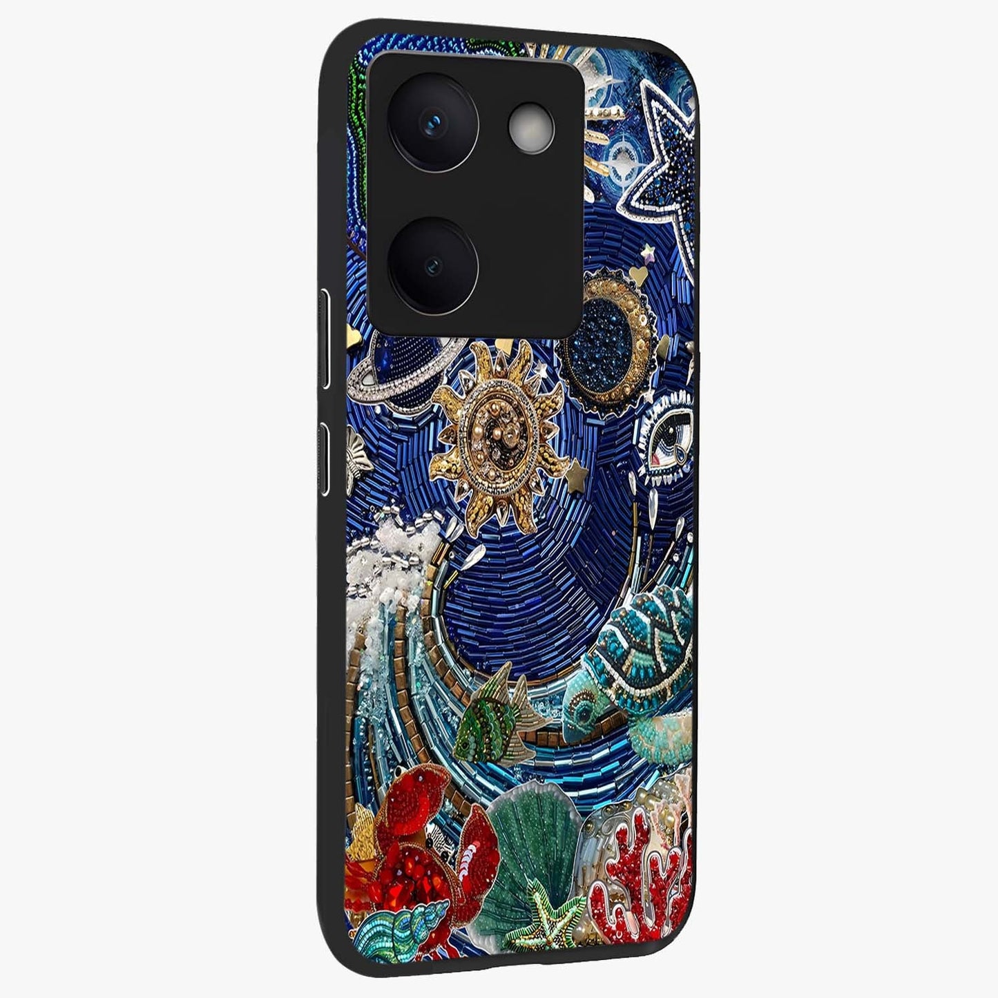 Universe Underwater Spark Glass Case upright view showcasing magical underwater galaxy artwork with vibrant cosmic theme.