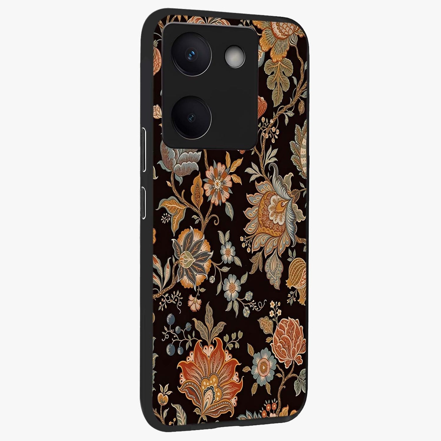 Vintage Floral Dream Glass Case upright view showcasing delicate floral artwork with timeless vintage theme.