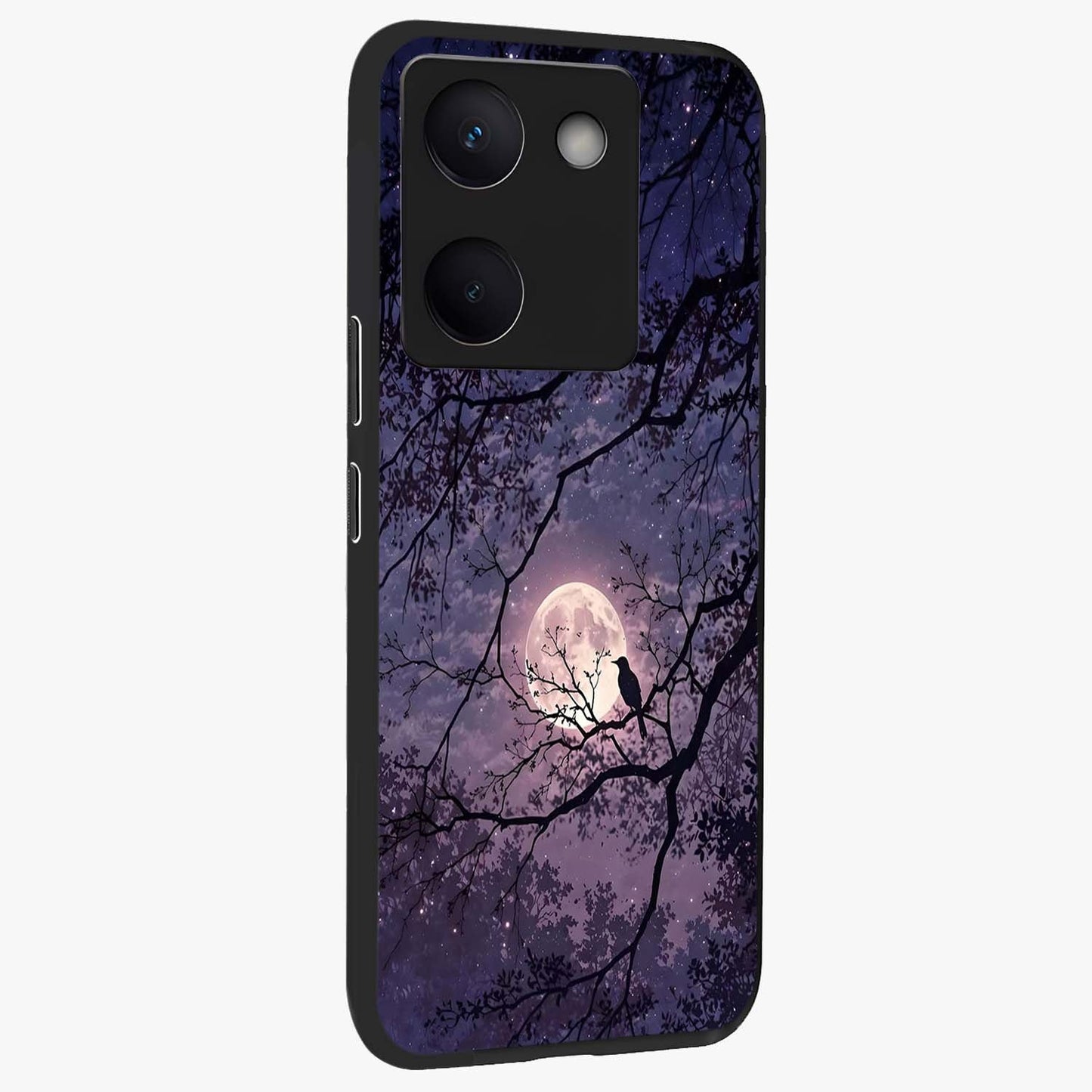 Whispering Moon Silence Glass Case upright view showcasing peaceful moon artwork with tranquil celestial theme.