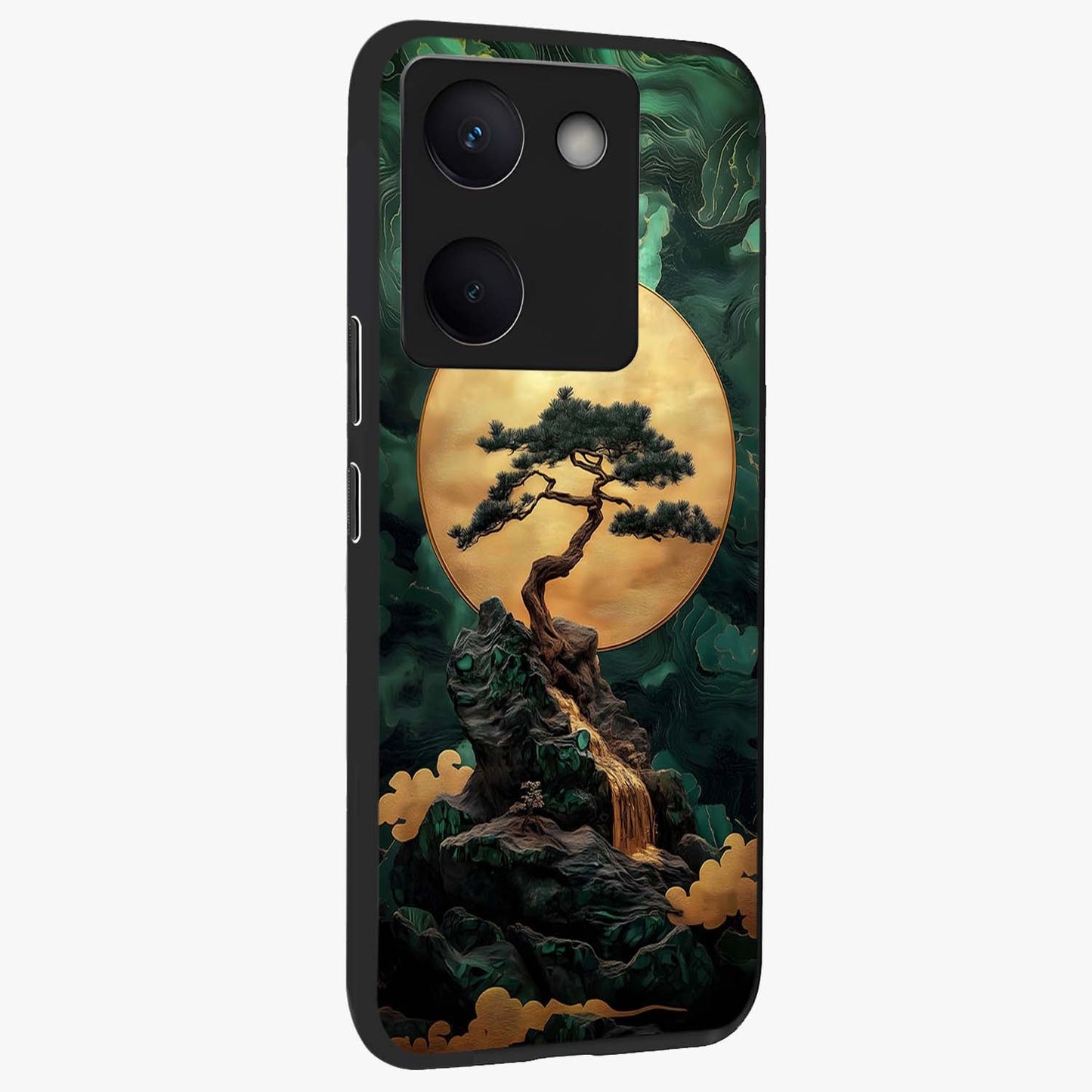 Zen Moon Rise Glass Case upright view showcasing serene moon artwork with tranquil night theme.