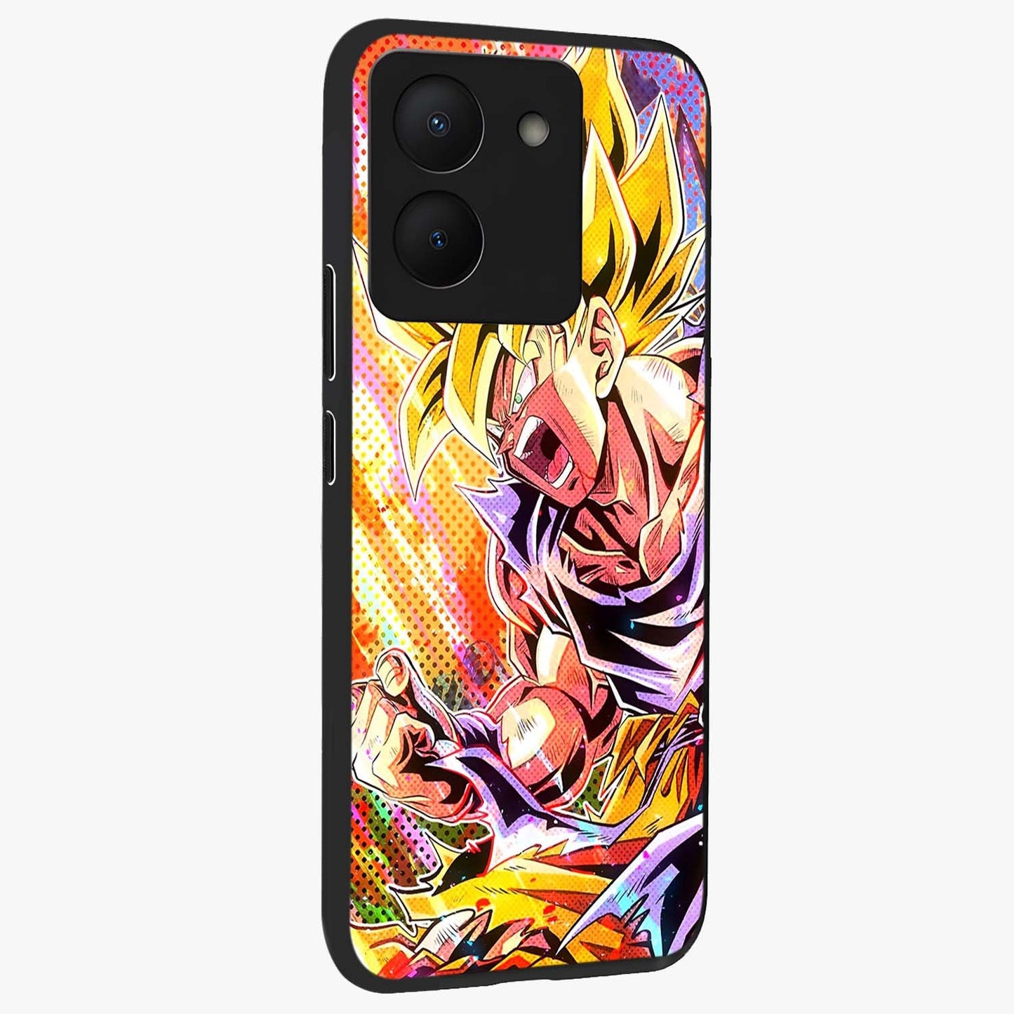 Firing Goku Glass Case upright view showcasing energetic anime artwork with bold warrior theme.